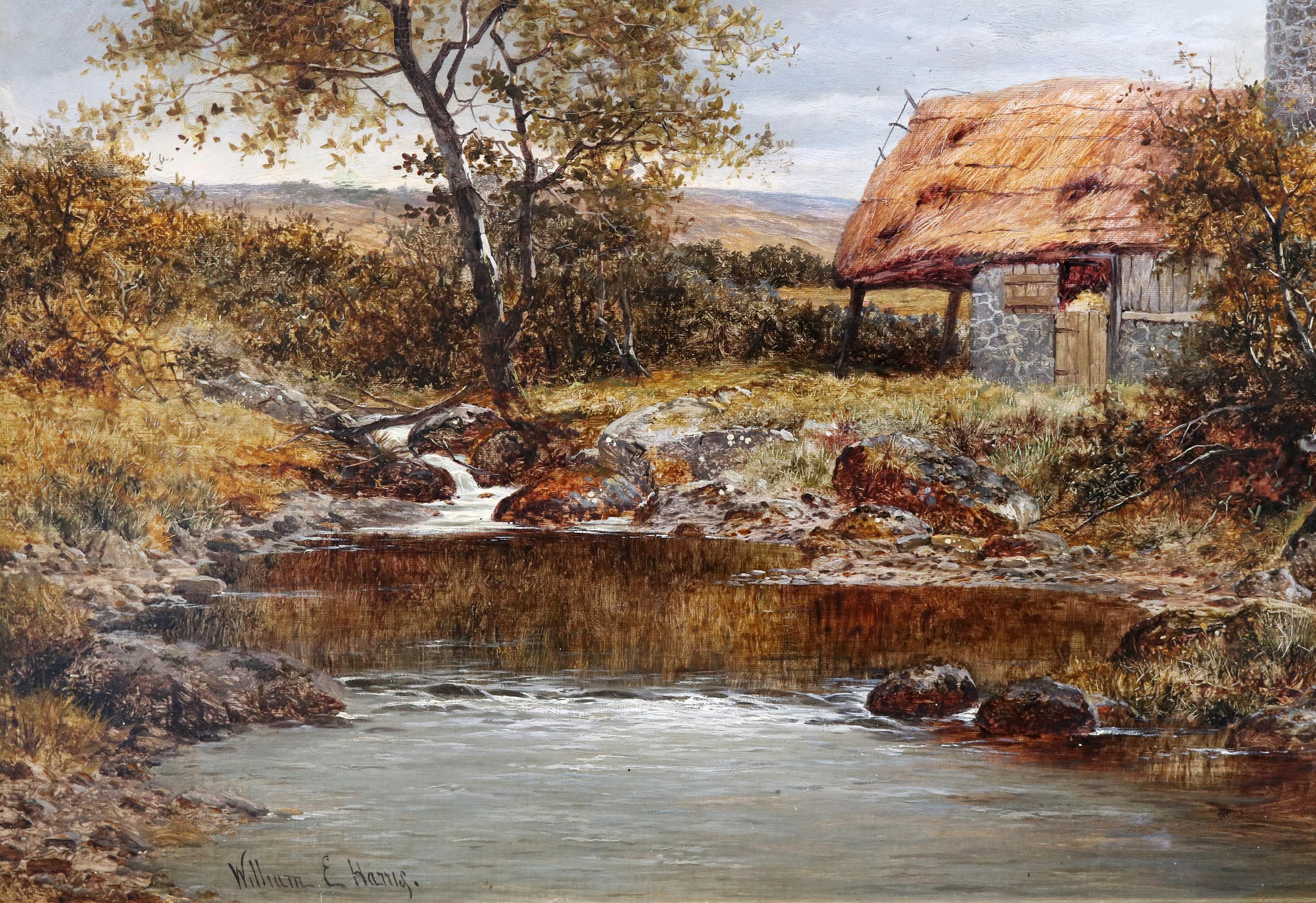 Un moulin à eau à contre-courant - Peinture à l'huile victorienne du 19e siècle du nord du Wales en vente 2