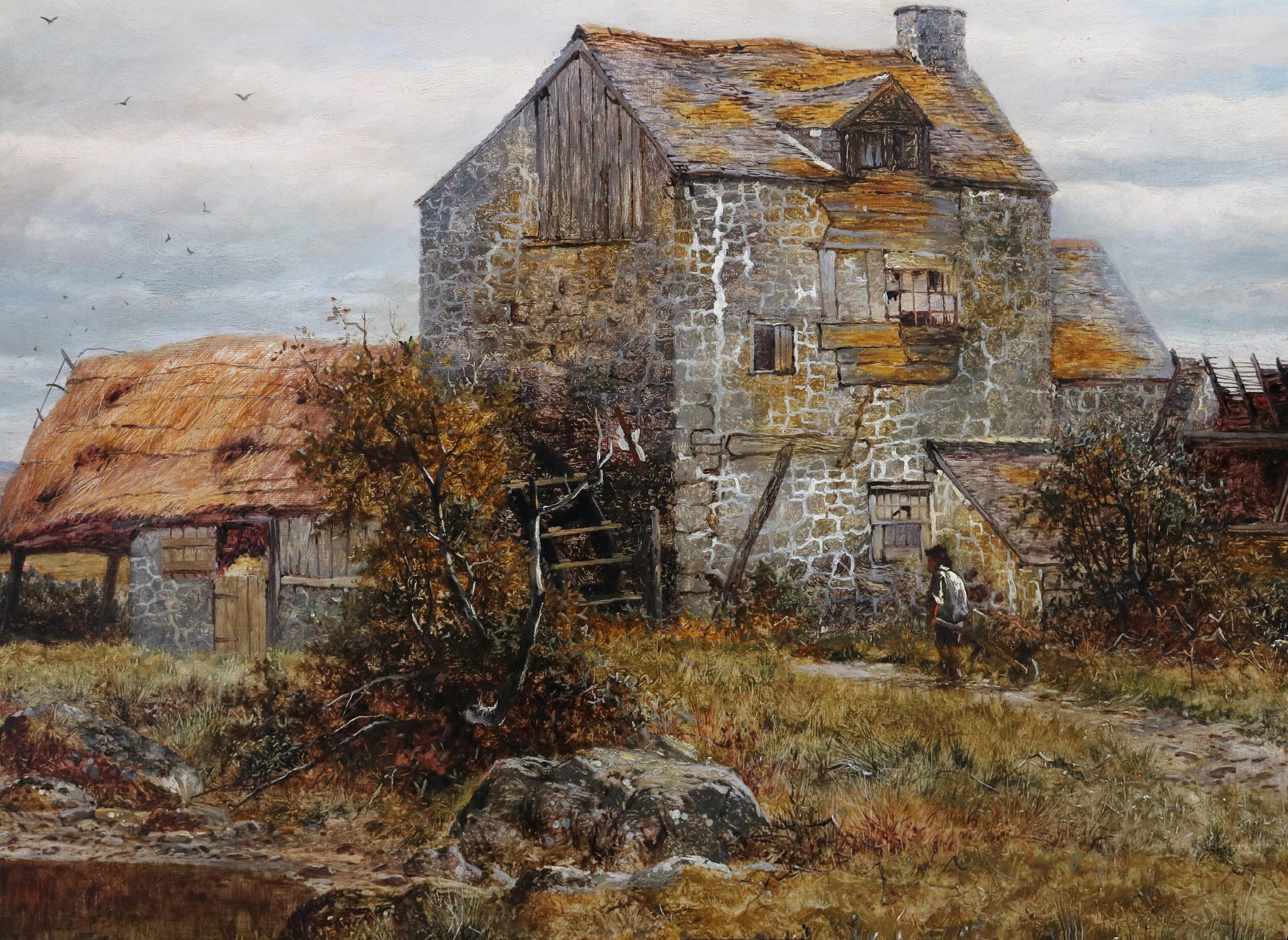 Un moulin à eau à contre-courant - Peinture à l'huile victorienne du 19e siècle du nord du Wales en vente 3