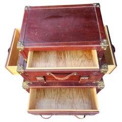 William E Poole Faux Antique Stacked Leather (3) Suitcases w 4 Drawers