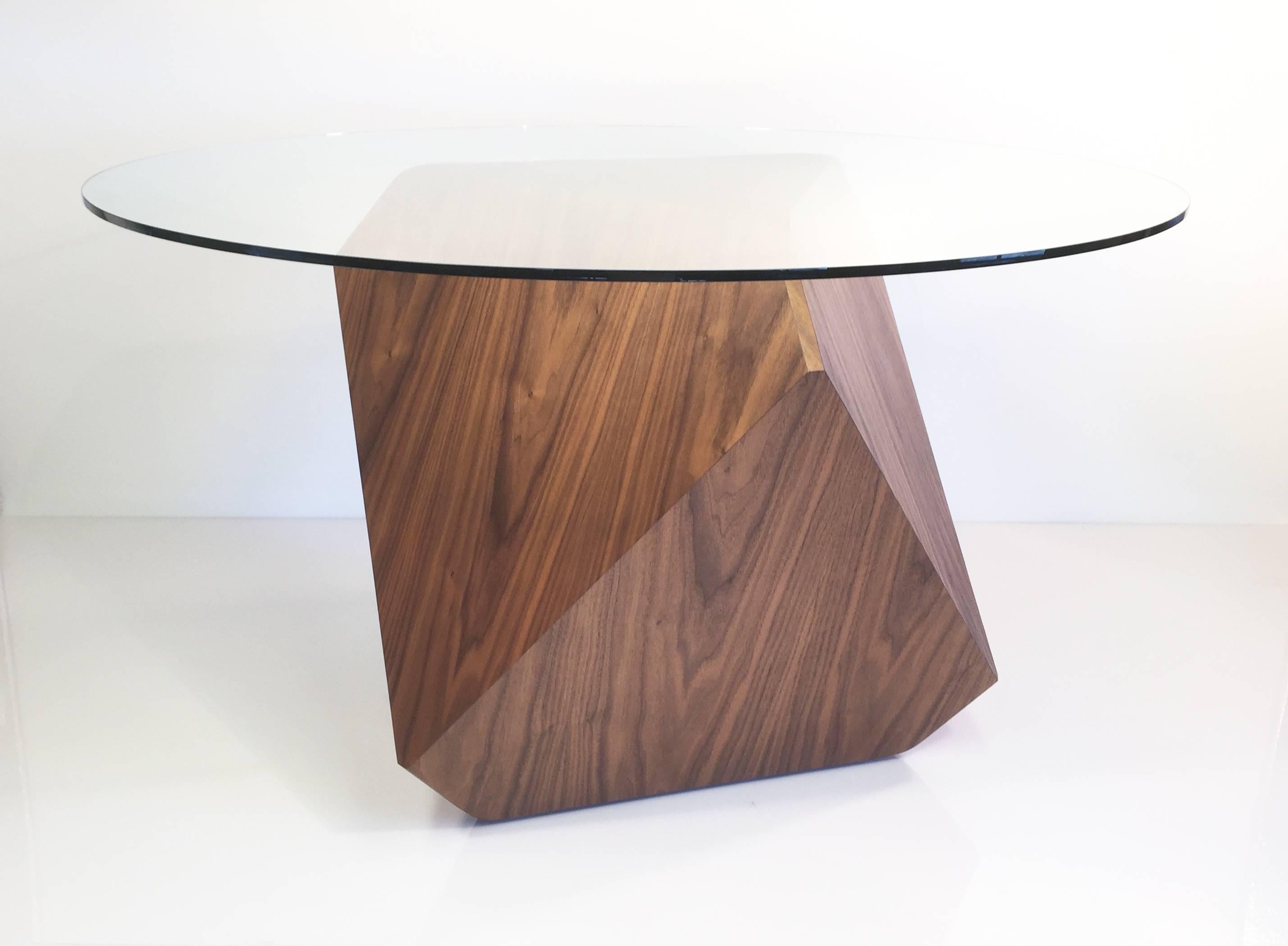 Shown in American Walnut.
Hal pedestal is offered in three standard sizes,
for 54 inch, up to 72 inch and up to 90 inch glass rounds.
William Earle works alone in his Northern California studio.
Every table is made to order and signed.
All 