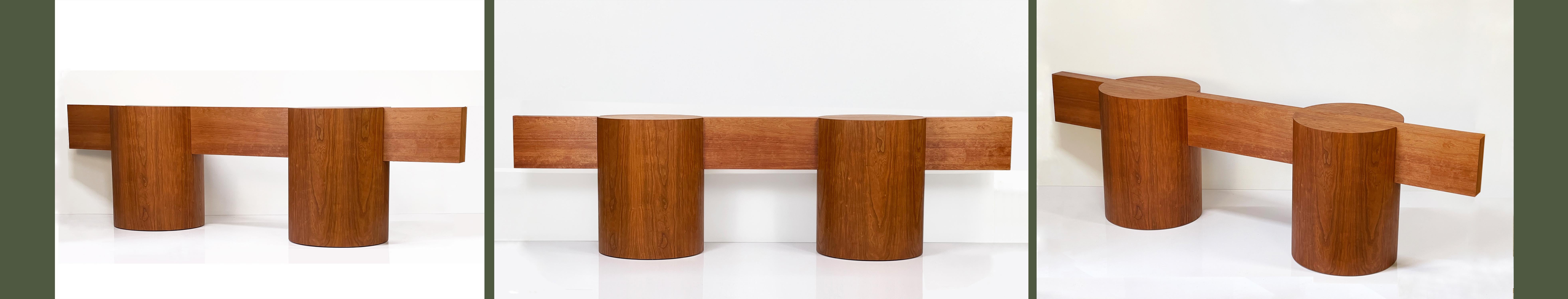 The kimono table features a very substantial tenon mortised into two large, round drums, shown here in American Cherry.
This 8' tenon is intended to support a top at least 10' in length.
All of William's pieces are made to order, and the Kimono may
