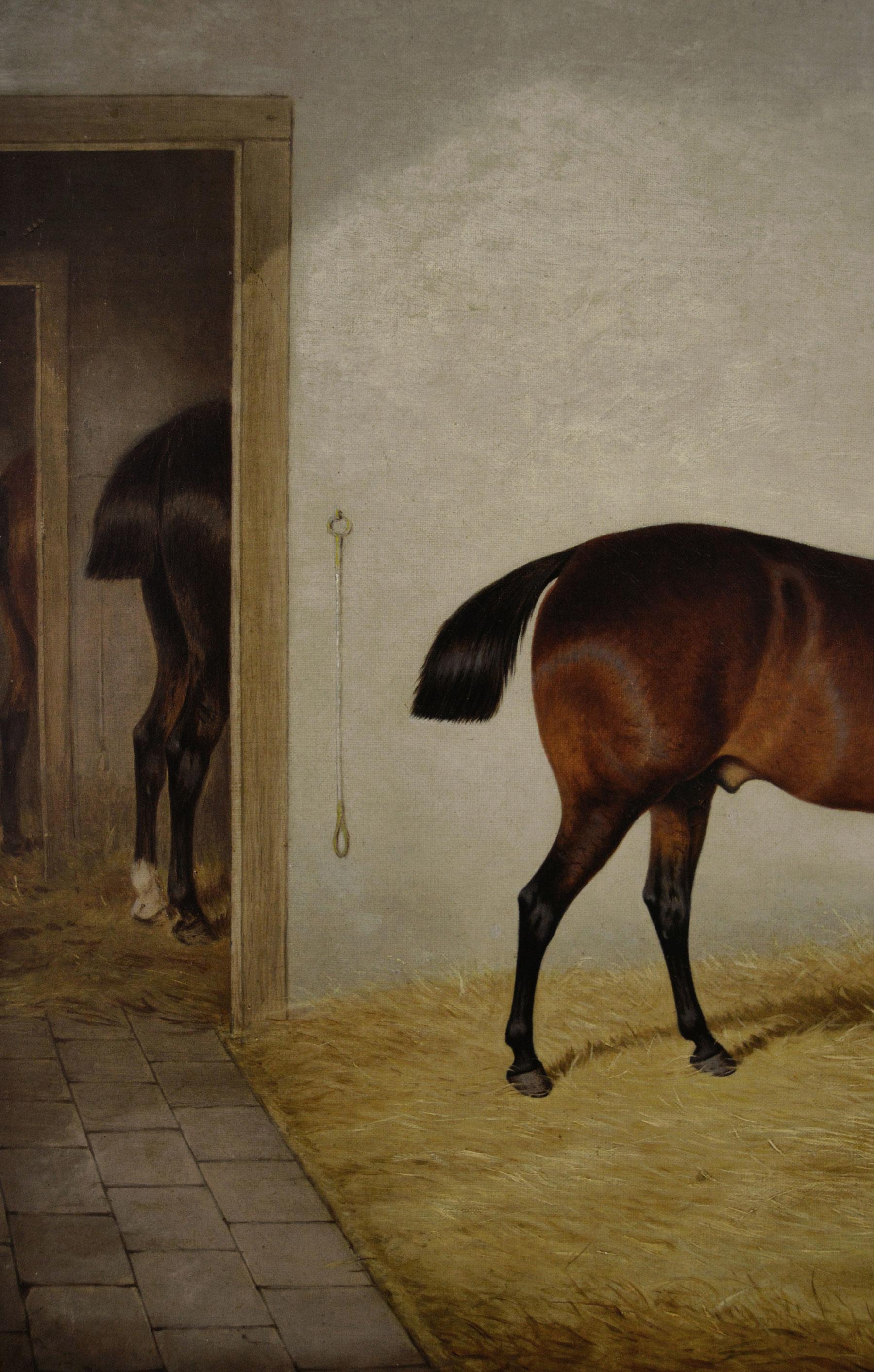 19th Century sporting horse portrait oil painting of a bay horse & terrier For Sale 3