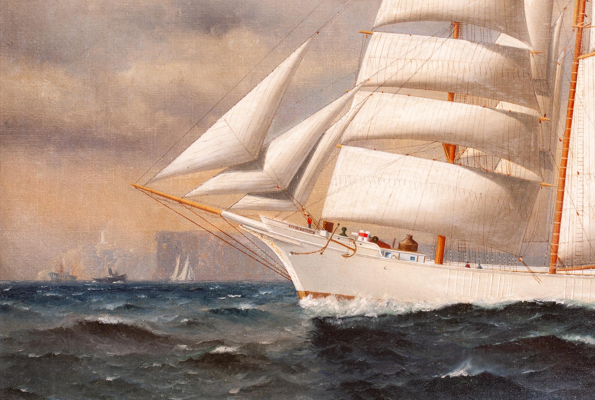 Reaching under full sail, including a jib-headed 