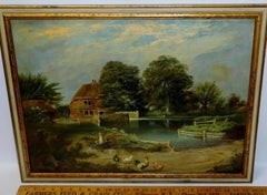 Antique William Edward Atkins (British, b.1842, d.1910) Cottage Landscape Oil on Canvas 