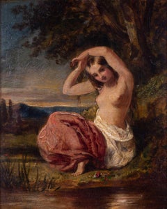 19th Century British oil of a nude by water by William Edward Frost