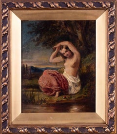 19th Century British oil of a nude by water by William Edward Frost