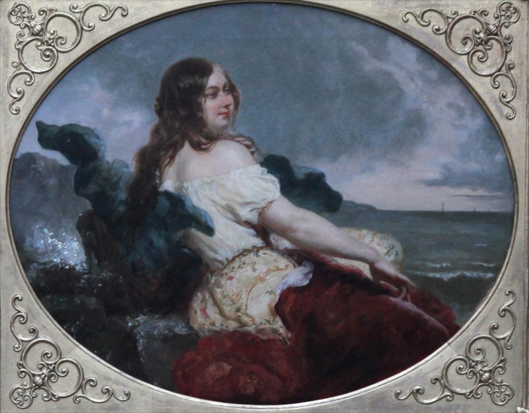 Portrait of a Young Woman at the Seashore - British Victorian art oil painting  For Sale 4