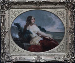 Portrait of a Young Woman at the Seashore - British Victorian art oil painting 