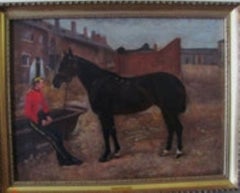 19th century landscape/portrait horse with army officer,William Edward Millner