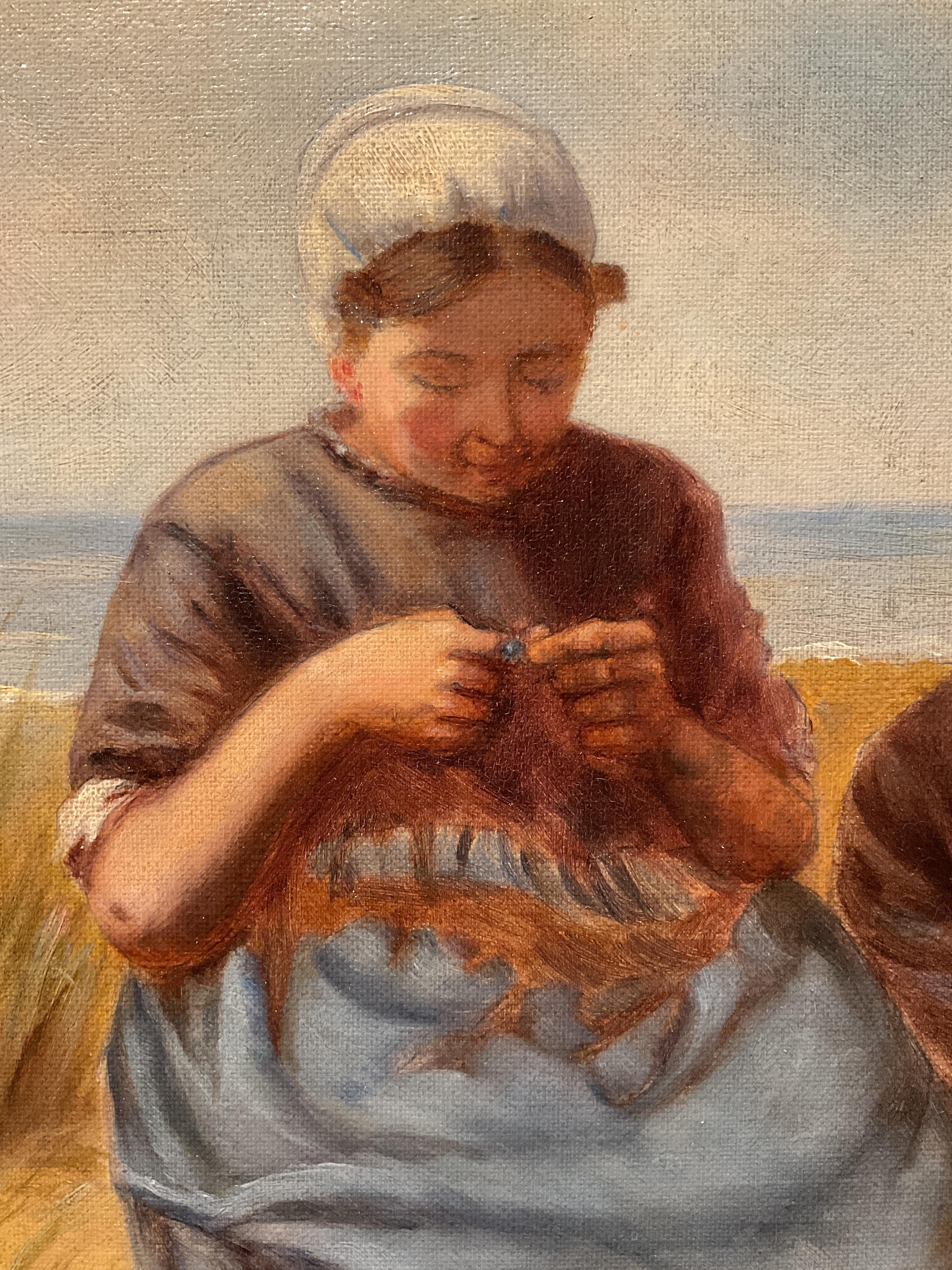 Charming Antique Beach Scene Oil Painting; attrib to Boston artist W.E. Norton For Sale 1