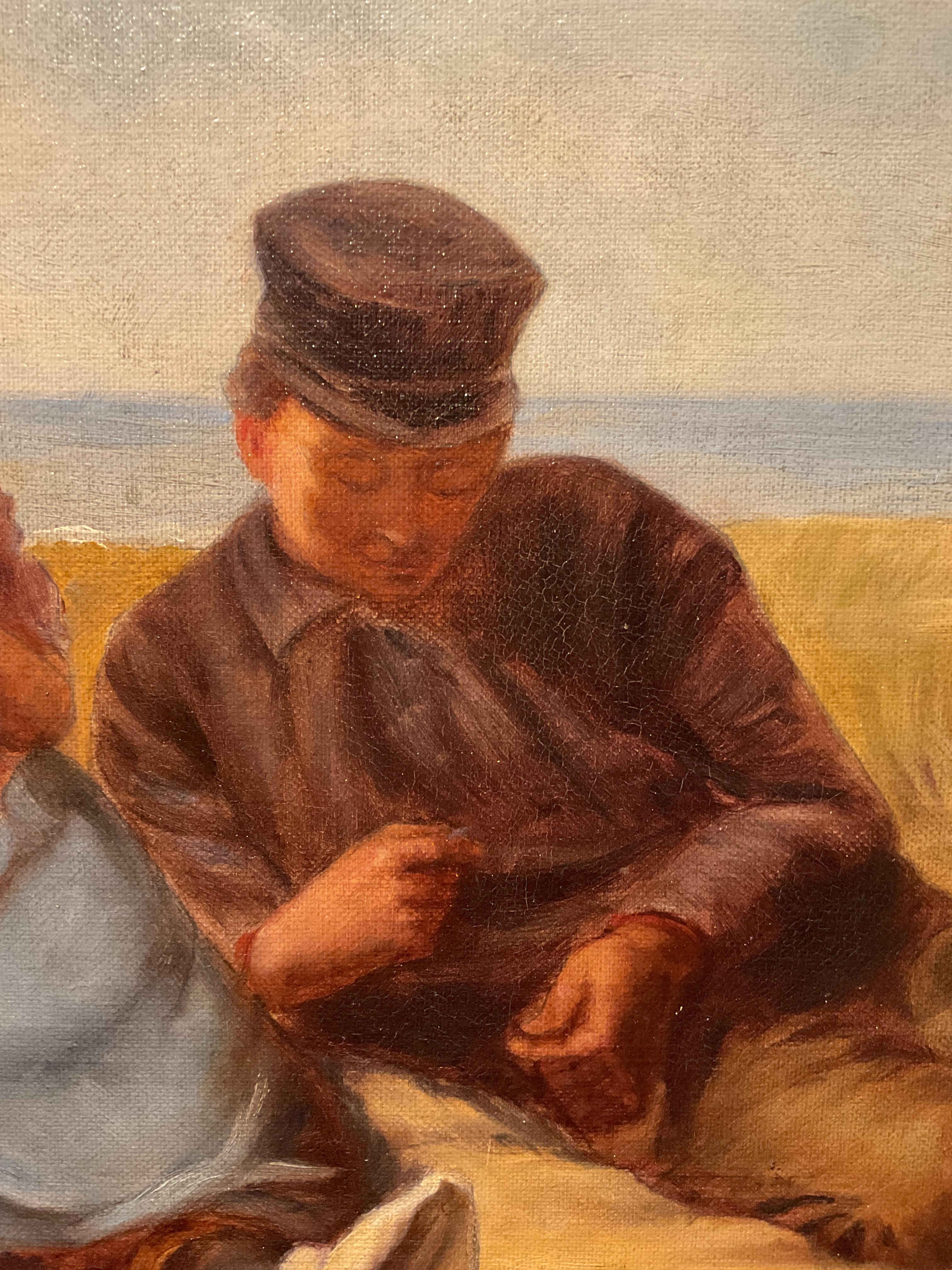 Charming Antique Beach Scene Oil Painting; attrib to Boston artist W.E. Norton For Sale 2