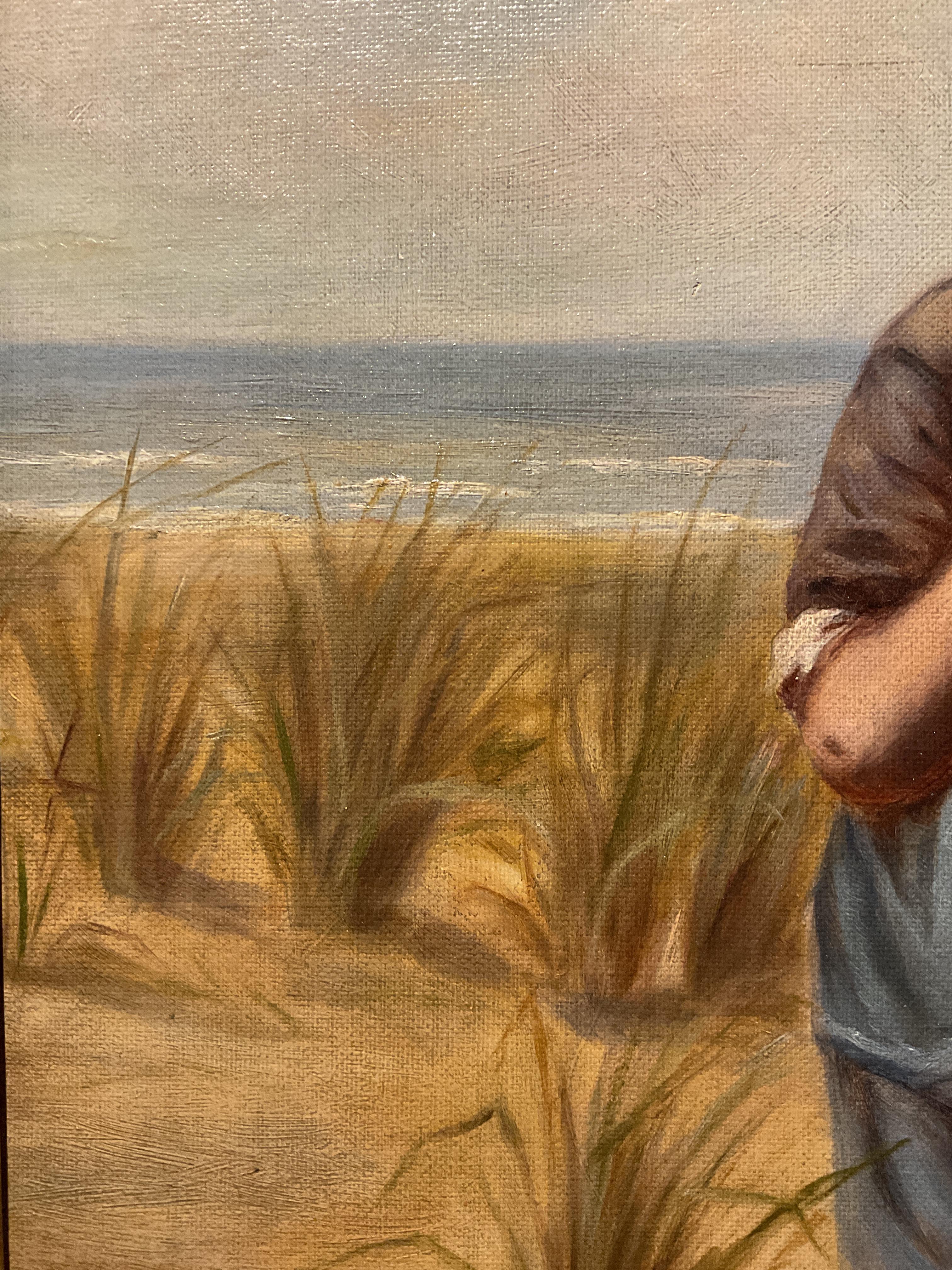 Charming Antique Beach Scene Oil Painting; attrib to Boston artist W.E. Norton For Sale 3