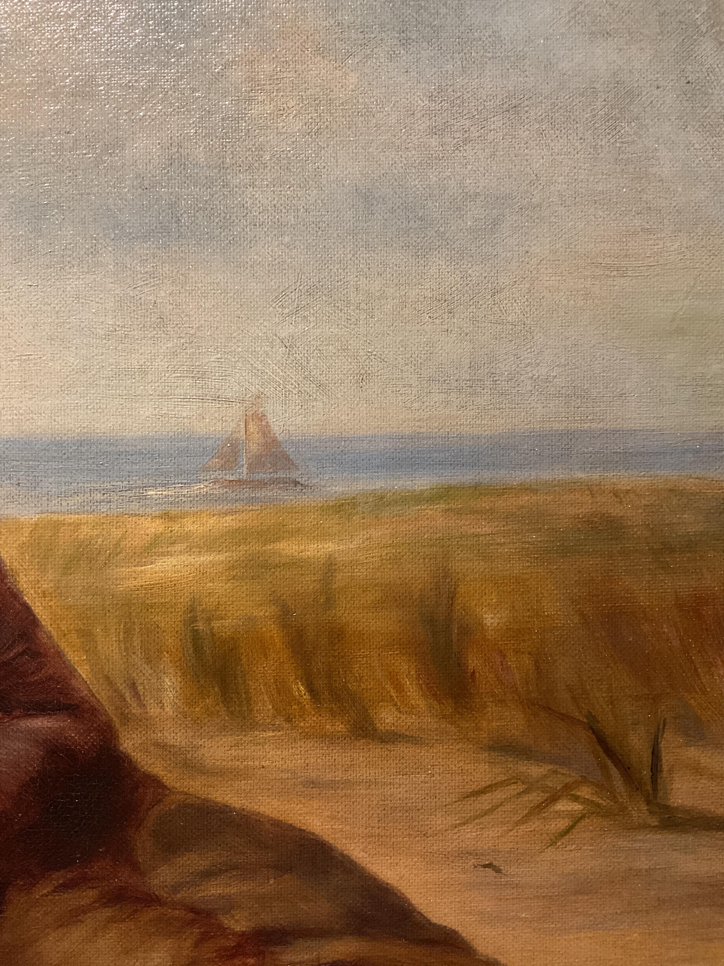 Charming Antique Beach Scene Oil Painting; attrib to Boston artist W.E. Norton For Sale 4