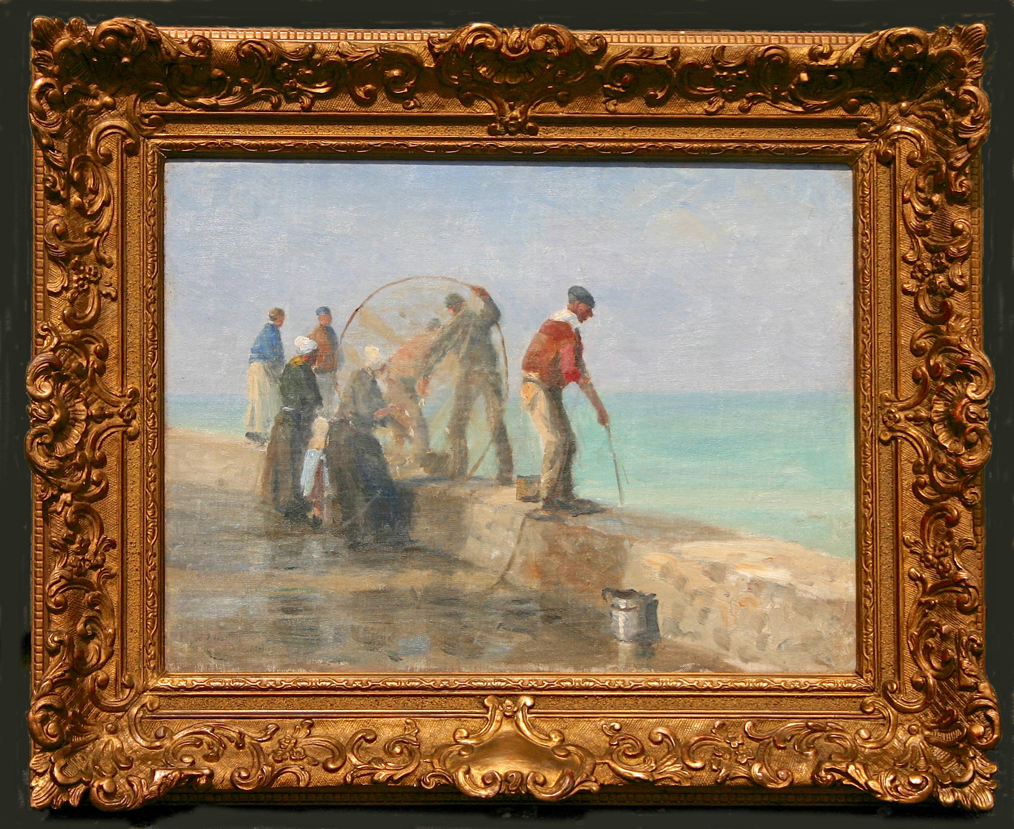 Pêche à partir de l'embarcadère - Painting de William Edward Norton
