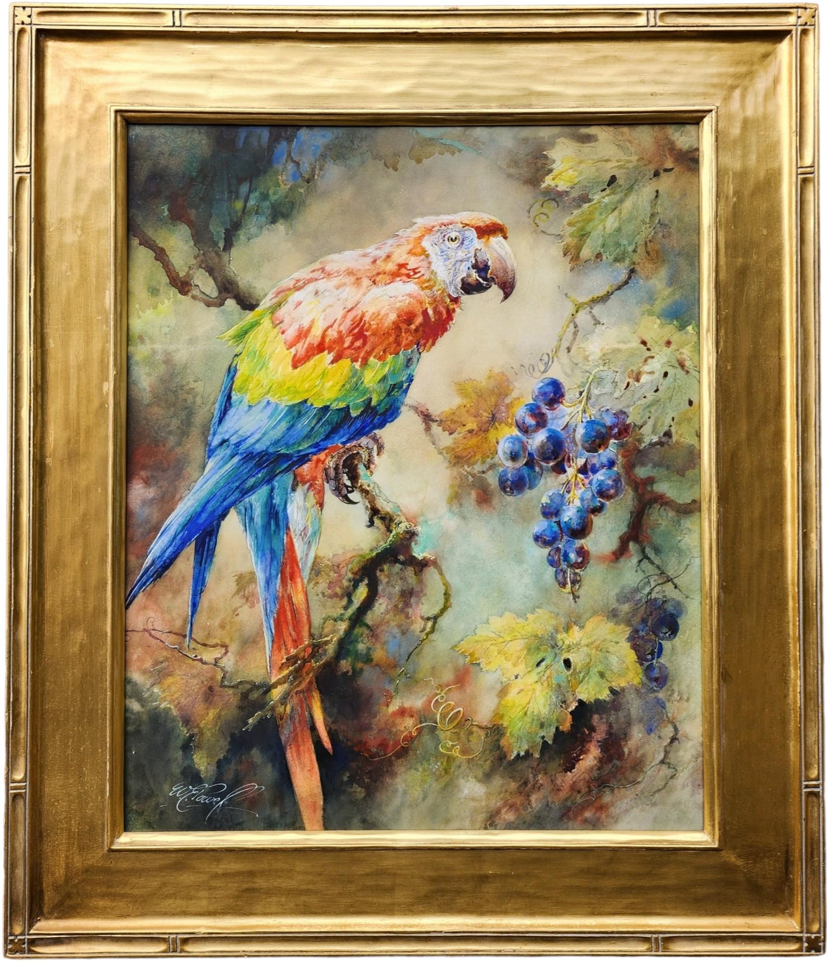 William Edward Powell Animal Painting - Contemplation, 1910 Scarlet Macaw, Ornithology, Naturalist, Bird Portrait