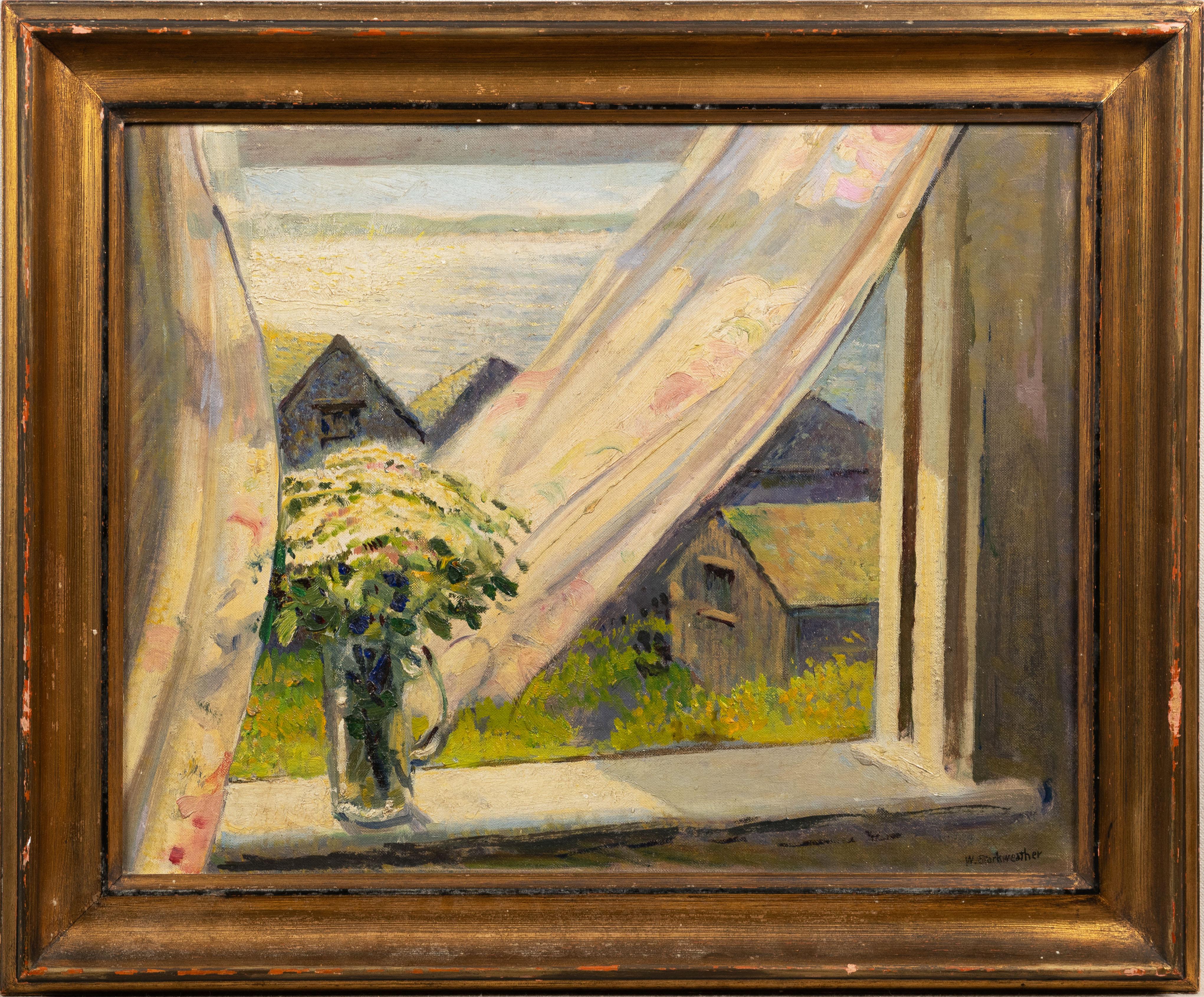 Antique Trompe L"Oeil "The Wind At The Window" Nova Scotia Canada Oil Painting