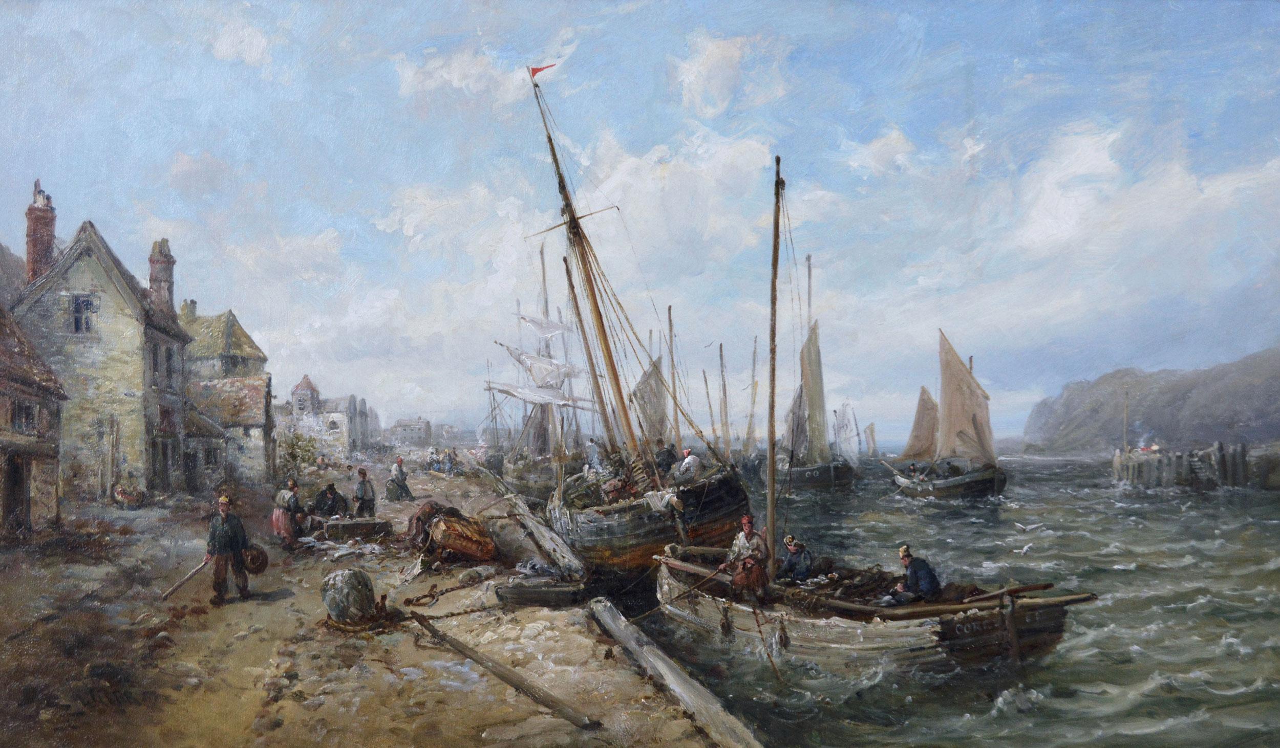 Peinture à l'huile du 19e siècle représentant le port de Douglas, Isle Of You. - Painting de William Edward Webb