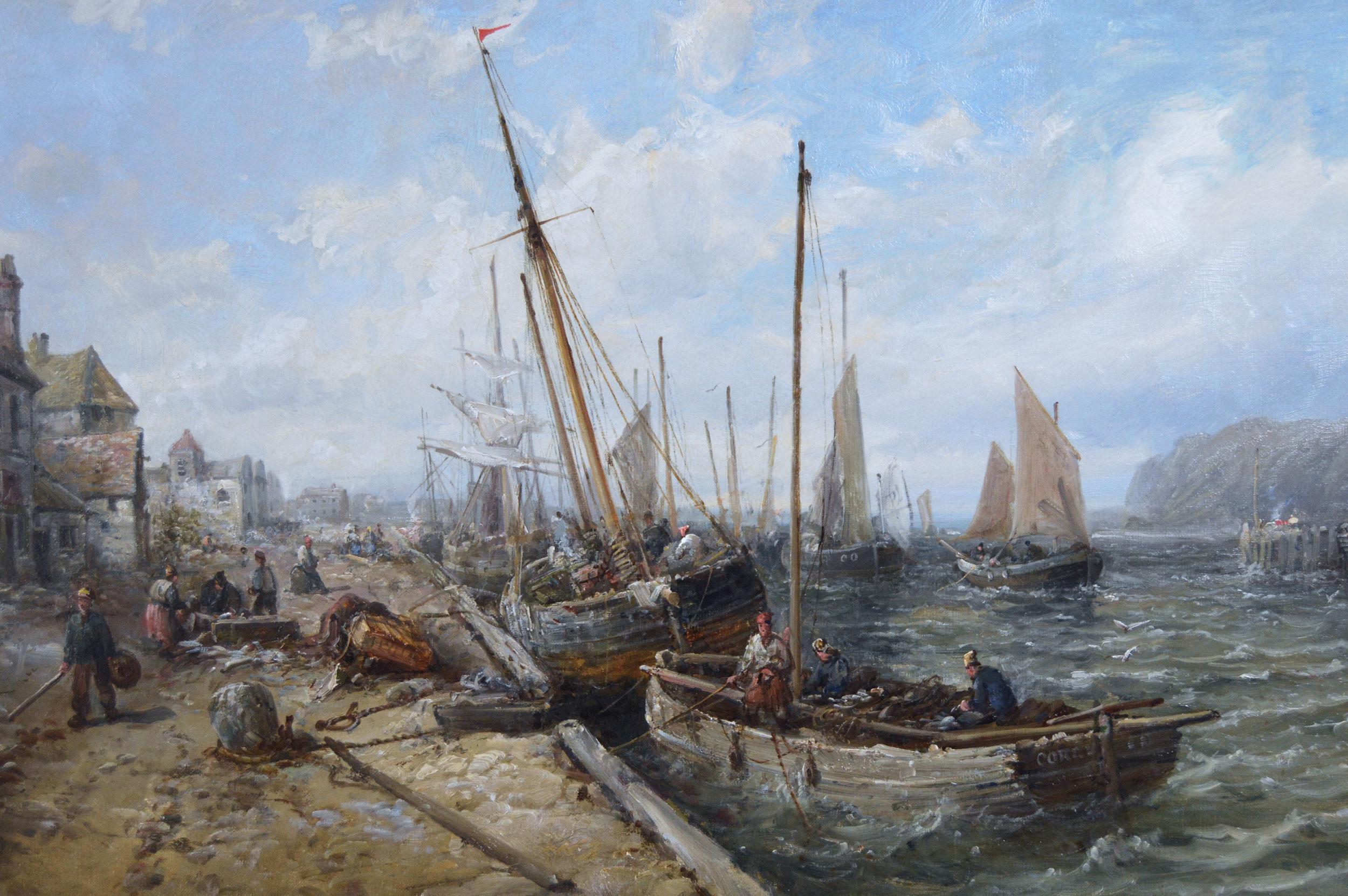 Peinture à l'huile du 19e siècle représentant le port de Douglas, Isle Of You. - Victorien Painting par William Edward Webb