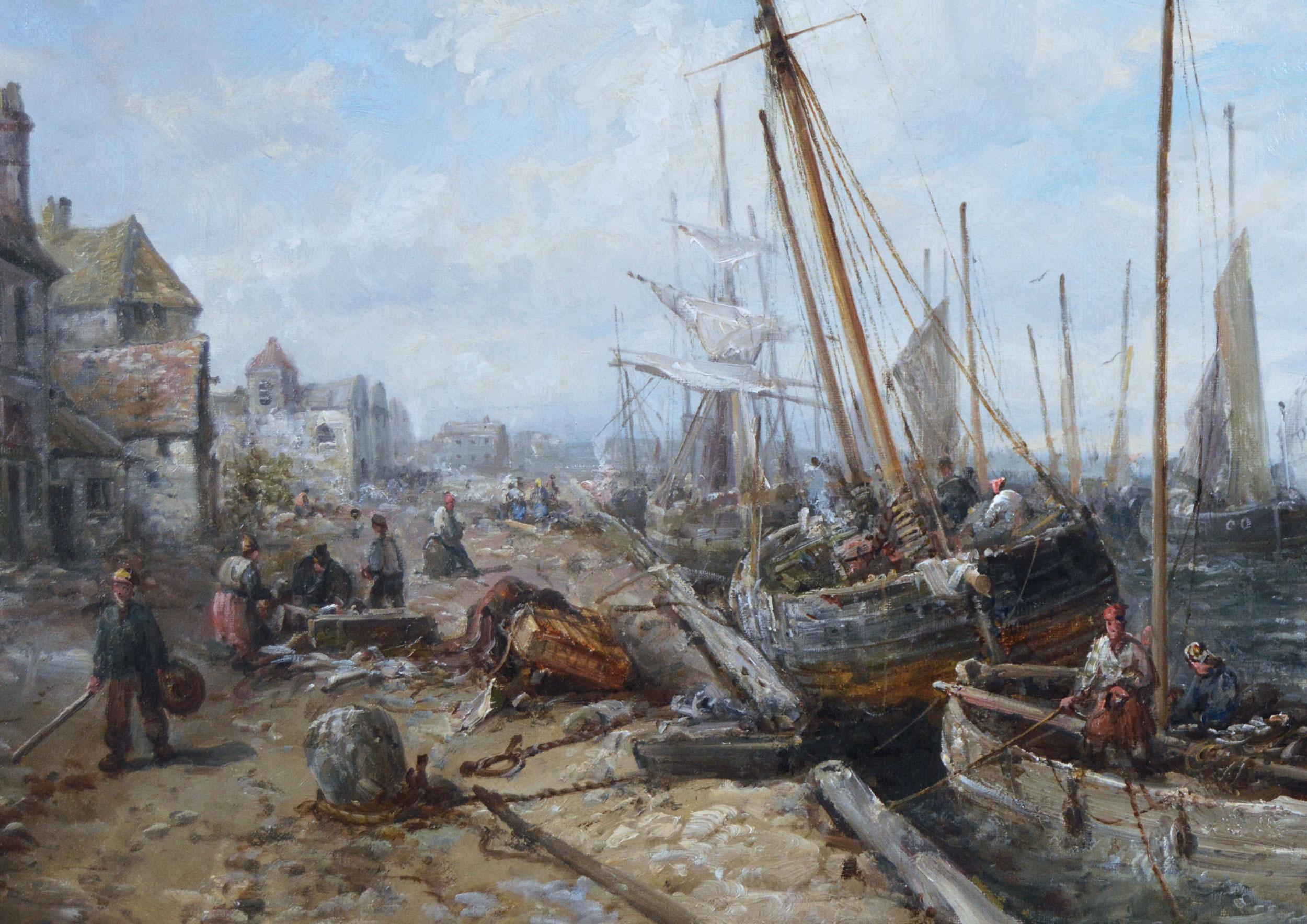 Peinture à l'huile du 19e siècle représentant le port de Douglas, Isle Of You. - Marron Landscape Painting par William Edward Webb