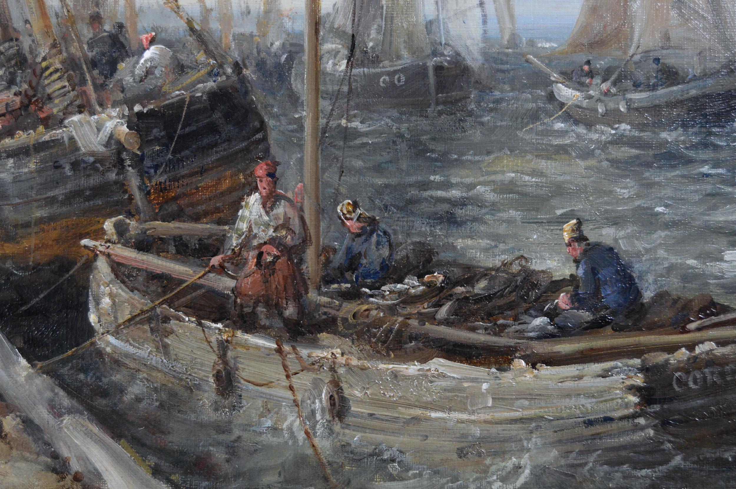 Peinture à l'huile du 19e siècle représentant le port de Douglas, Isle Of You. en vente 1