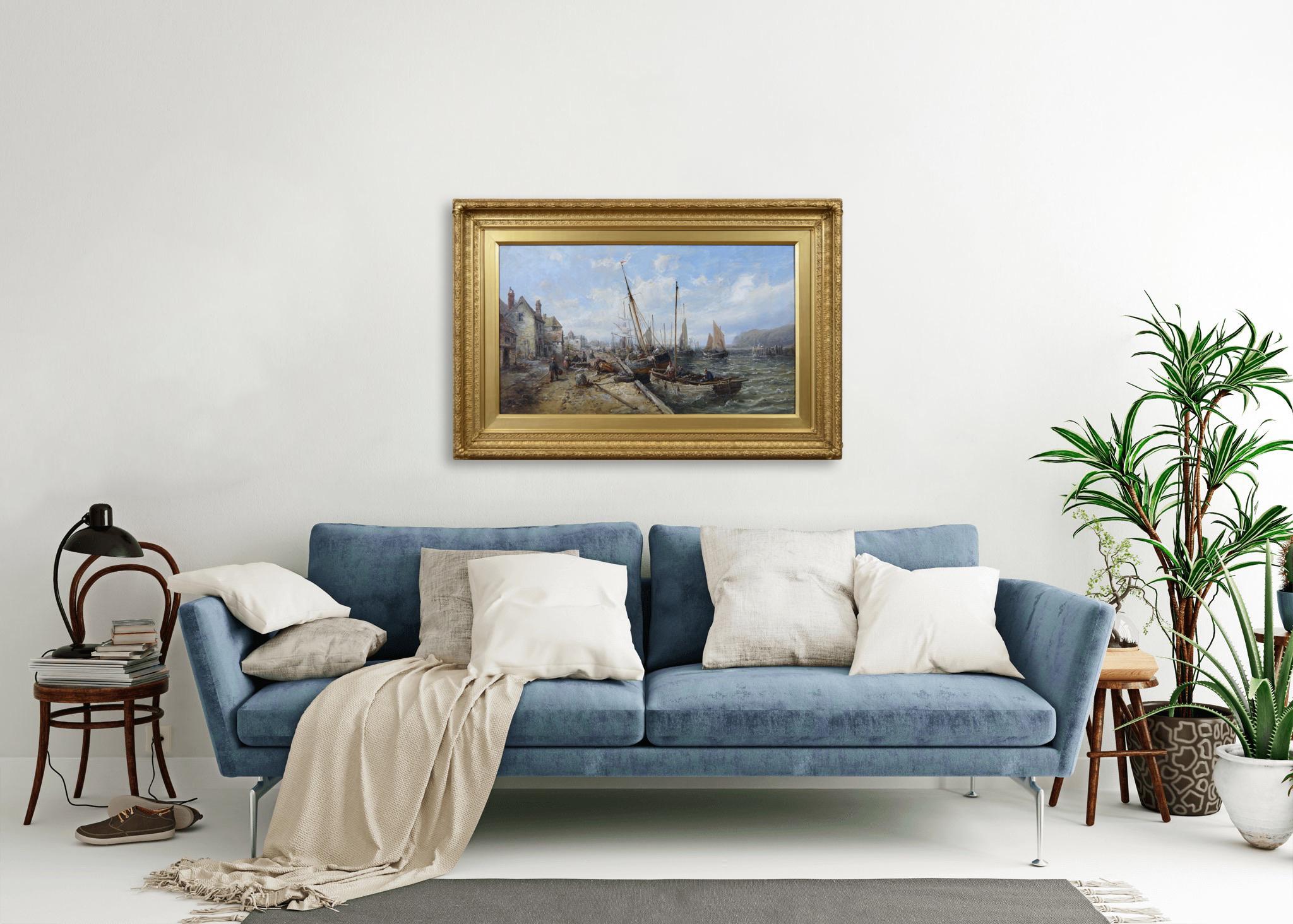 Peinture à l'huile du 19e siècle représentant le port de Douglas, Isle Of You. en vente 4