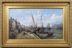 Antique 19th Century seascape oil painting of Douglas Harbour, Isle of Man