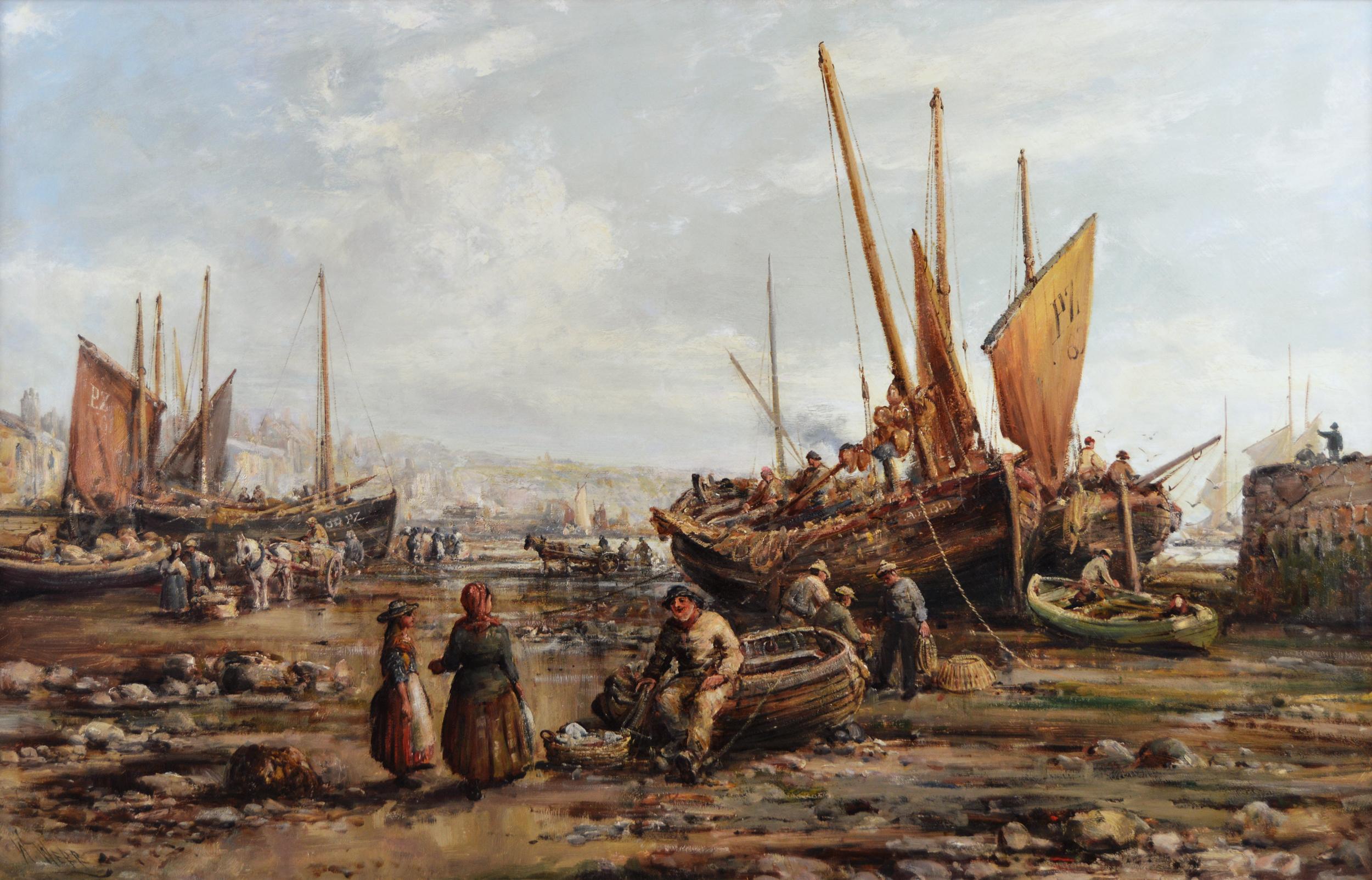 Peinture à l'huile du 19e siècle représentant un paysage marin du port de Penzance, Cornouailles - Painting de William Edward Webb