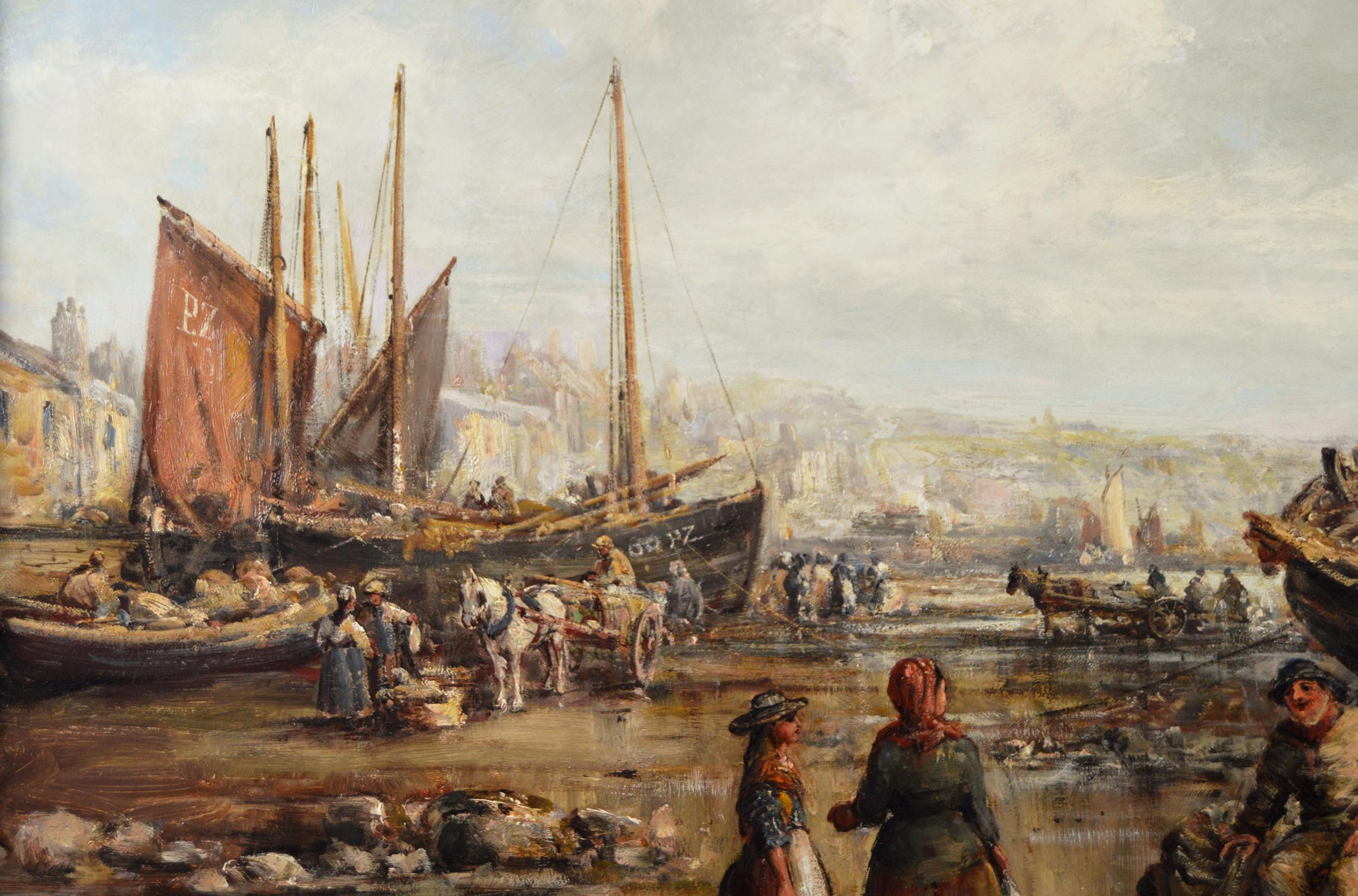 Meereslandschaft, Ölgemälde des 19. Jahrhunderts, Hafen von Penzance, Cornwall (Braun), Figurative Painting, von William Edward Webb