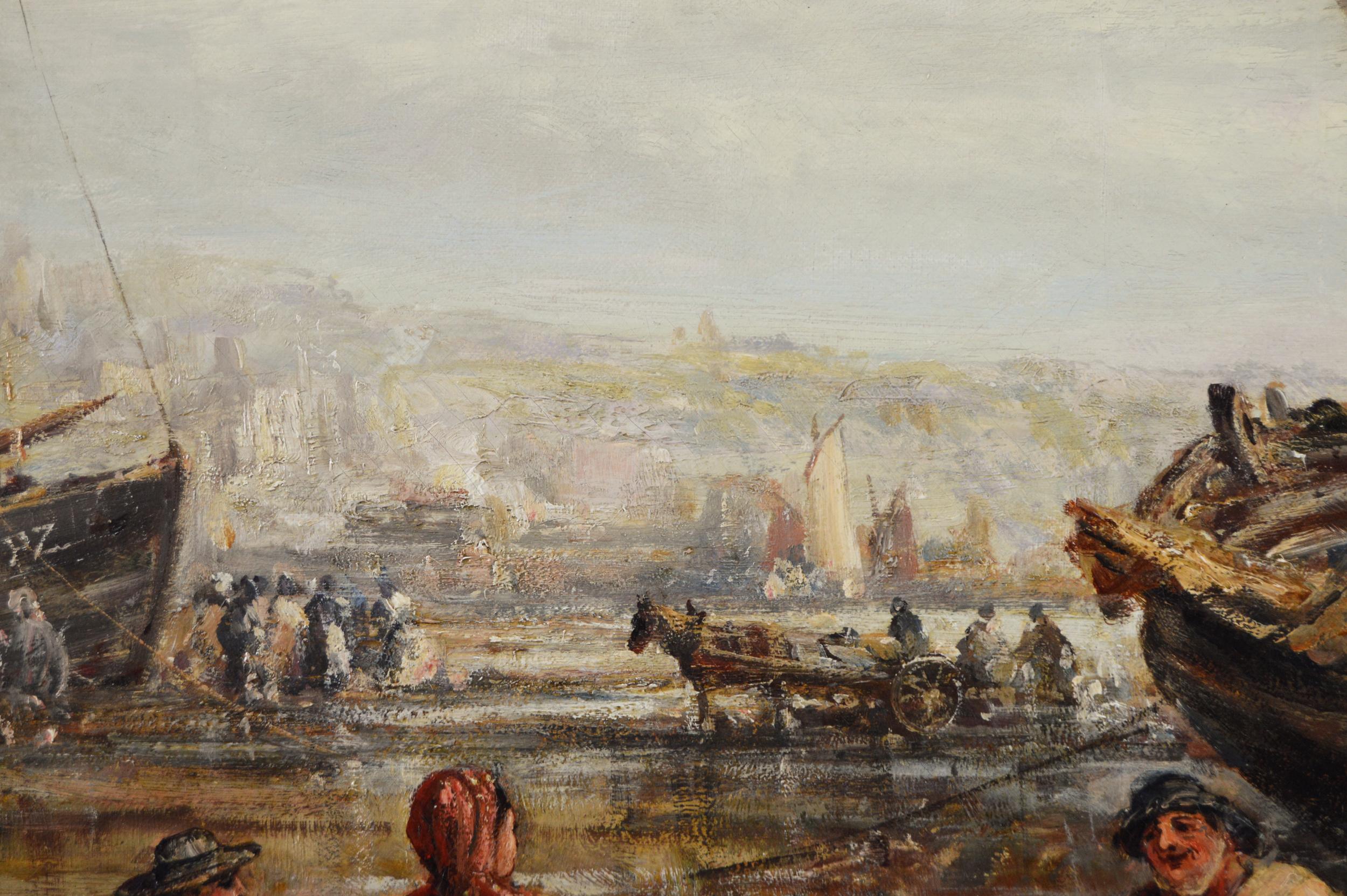 Peinture à l'huile du 19e siècle représentant un paysage marin du port de Penzance, Cornouailles en vente 1