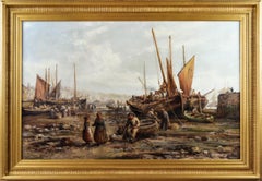 19th Century seascape oil painting of Penzance harbour, Cornwall
