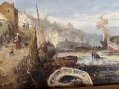 Huile marine victorienne britannique du XIXe siècle représentant le port de Peel Isle Of You