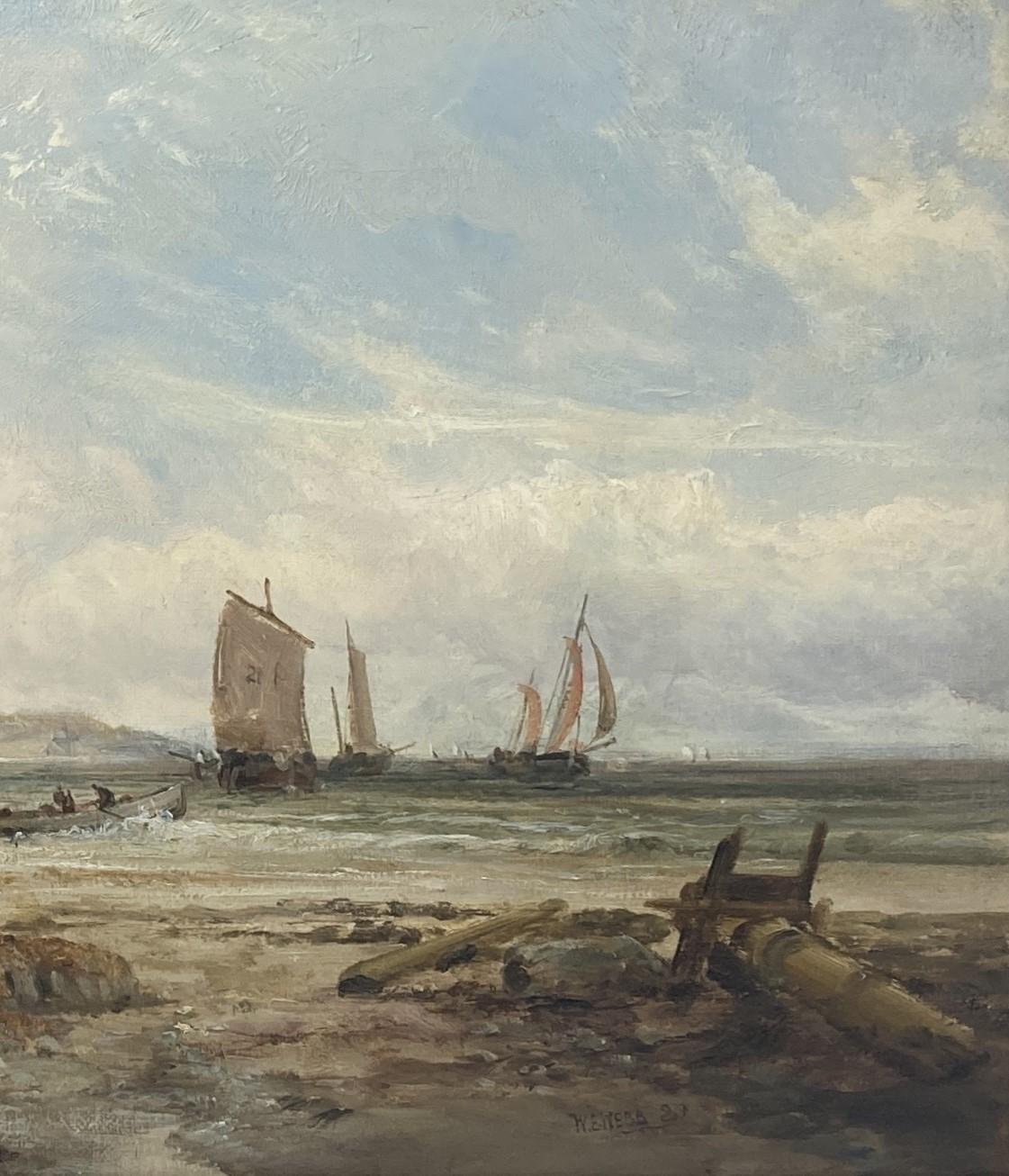 Peinture à l'huile du château de Hastings  19ème siècle,  William Edward Webb en vente 3