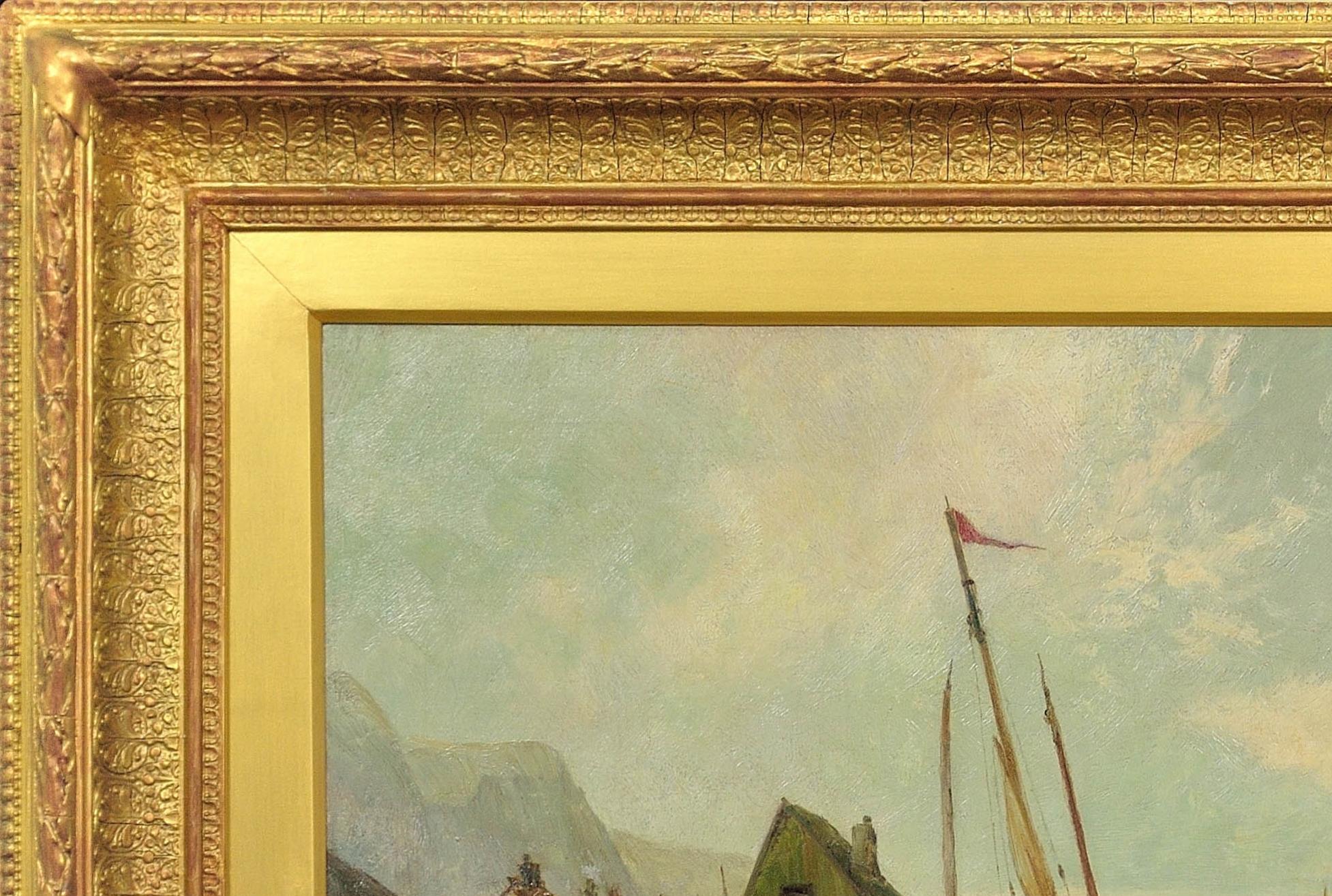 Peel Harbor Isle Of Man 1890s Framed IOM Manx Seascape & Landscape Oil Painting For Sale 17