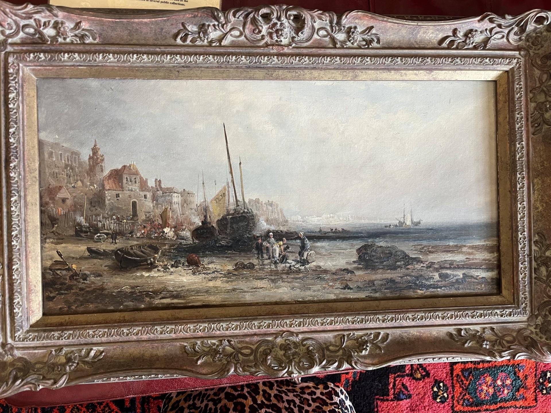 Victorian British NineteenthCentury Marine Oil Painting Peel Harbour Isle of Man