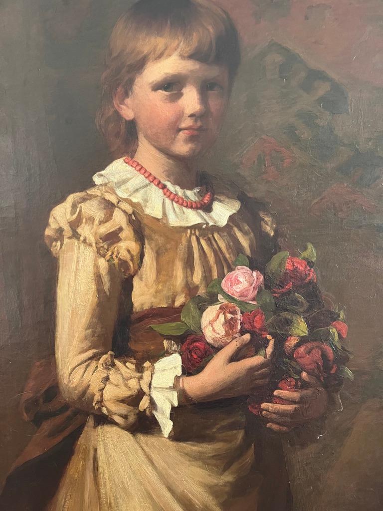 Very Large Full length portrait of a young lady with a posy of flowers For Sale 2