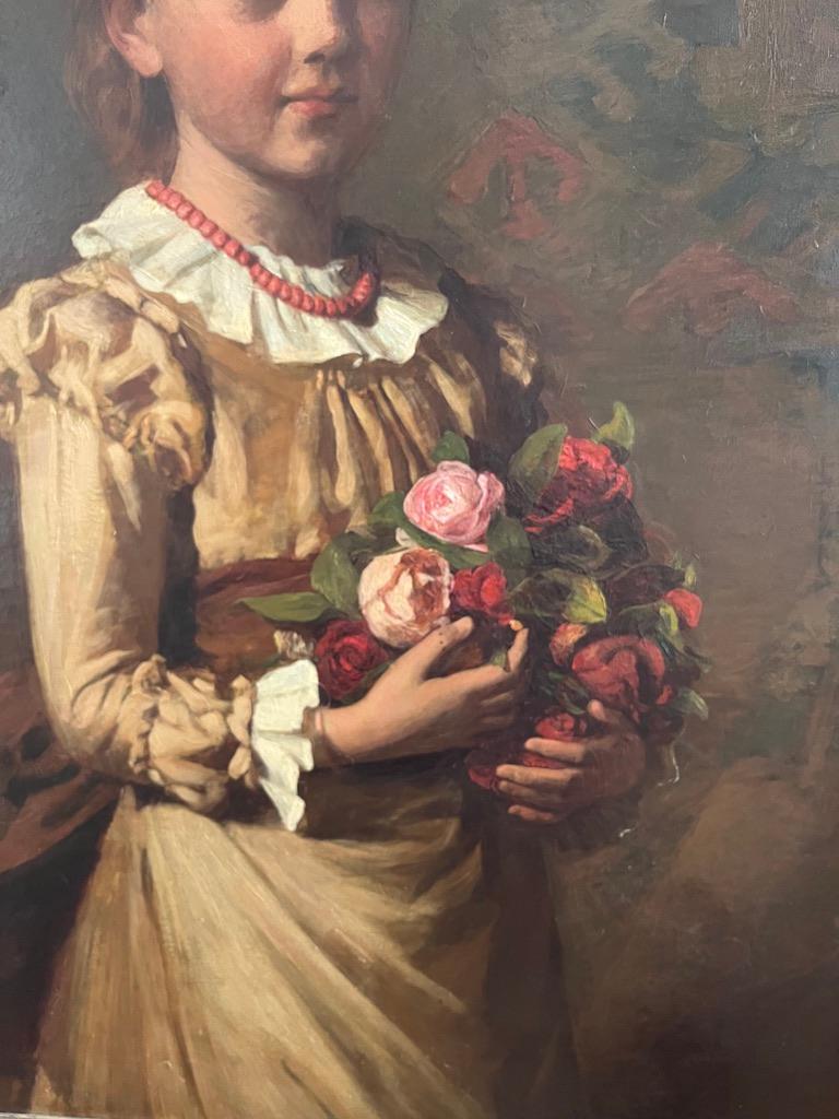 Very Large Full length portrait of a young lady with a posy of flowers For Sale 3