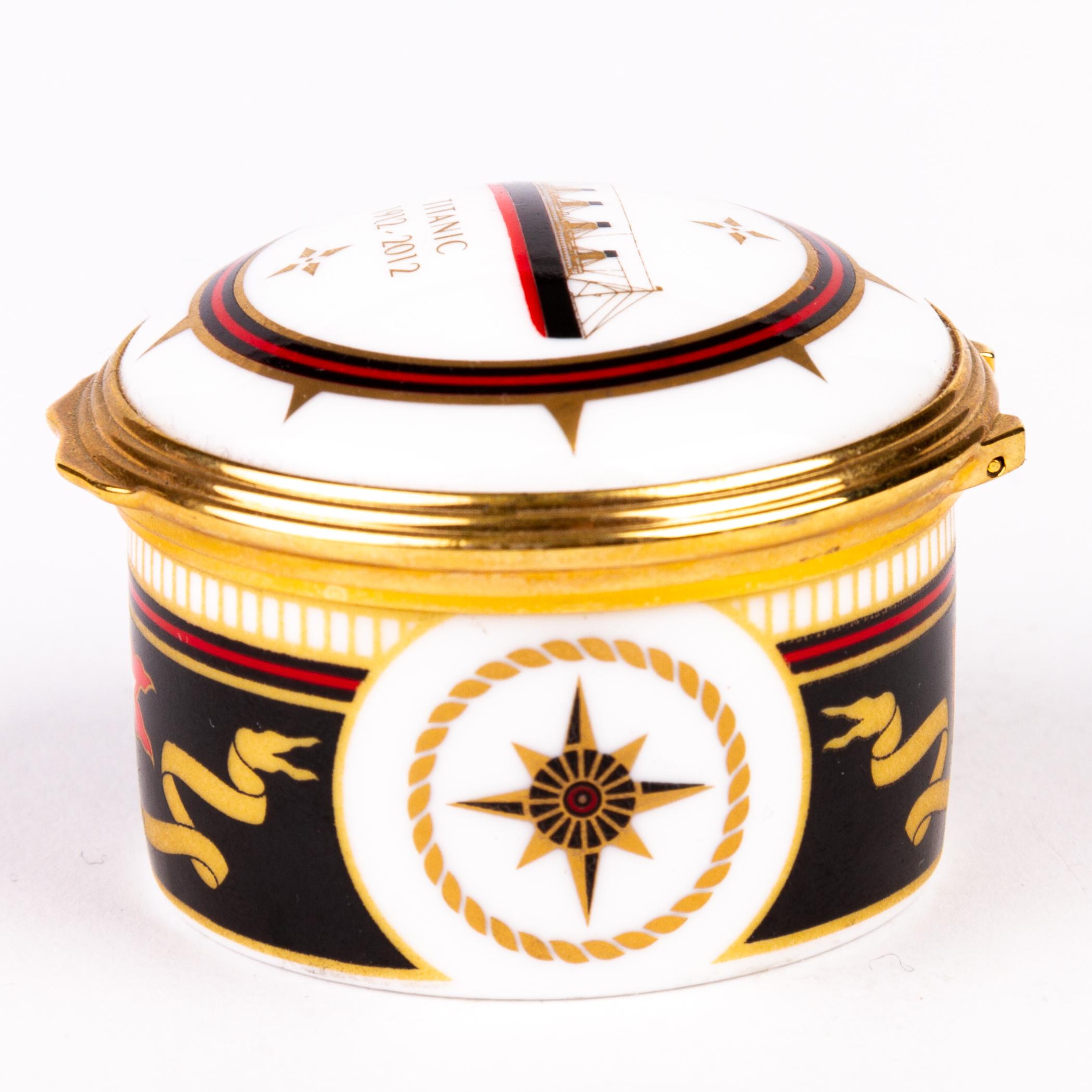 William Edwards Titanic Nautical Interest 24KT Gold Porcelain Pillbox  For Sale 1