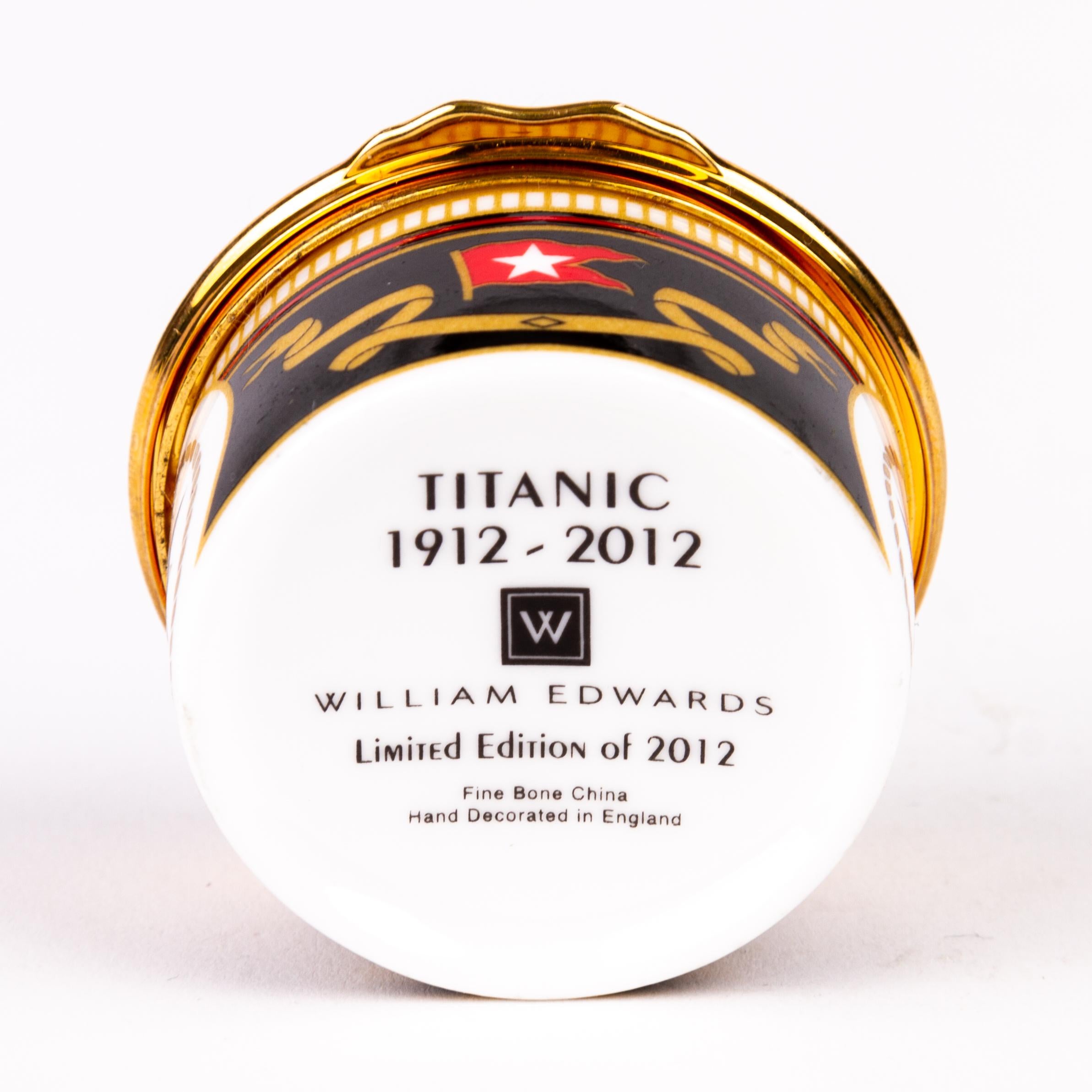 William Edwards Titanic Nautical Interest 24KT Gold Porcelain Pillbox  For Sale 3