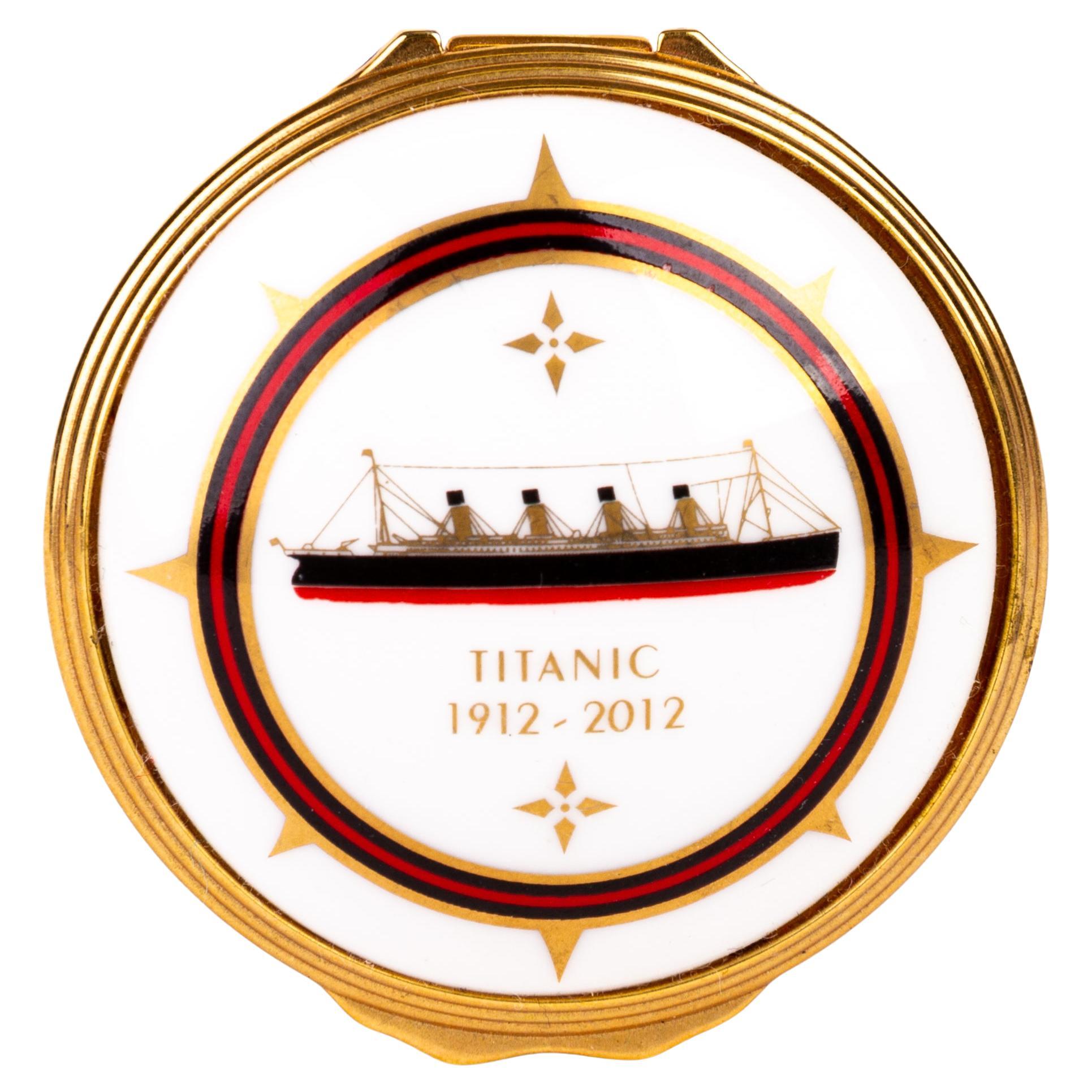 William Edwards Titanic Nautical Interest 24KT Gold Porcelain Pillbox  For Sale