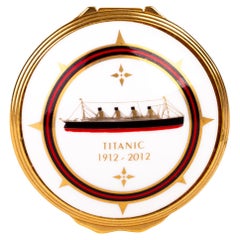 Vintage William Edwards Titanic Nautical Interest 24KT Gold Porcelain Pillbox 