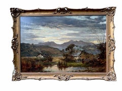 William Edwin Harris Welsh Landscape Oil Painting, Snowdon at Sunset, Dated 1883