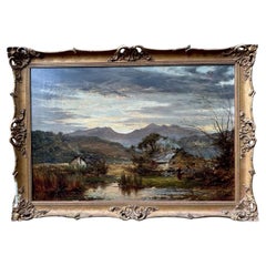 William Edwin Harris Welsh Landscape Oil Painting, Snowdon at Sunset, Dated 1883