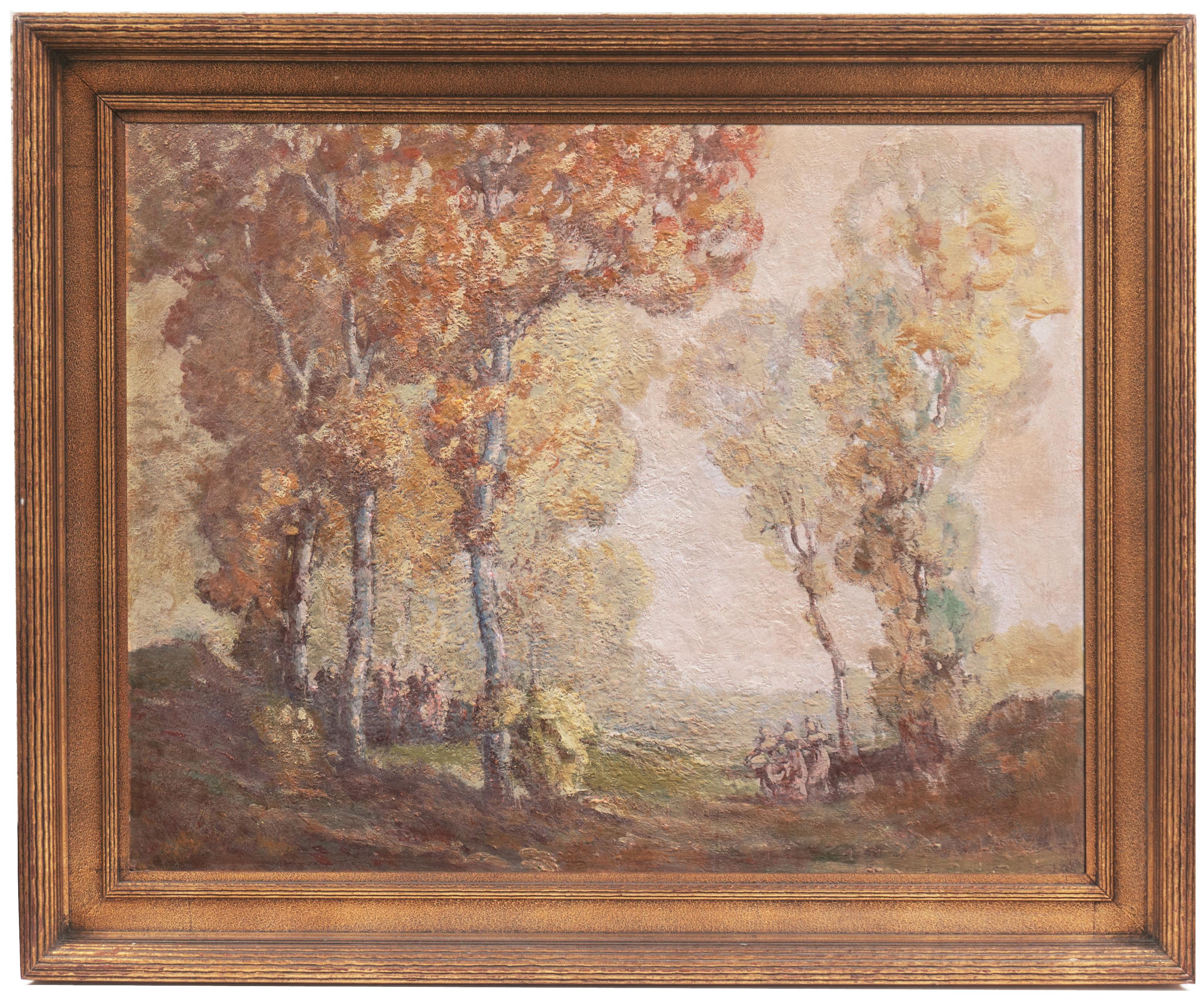 'Nymphs at Dusk', Art Nouveau, Arts and Crafts, Tonalist Oil, Three Graces, AIC - Painting by William Emerson