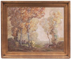'Nymphs at Dusk', Art Nouveau, Arts and Crafts, Tonalist Oil, Three Graces, AIC