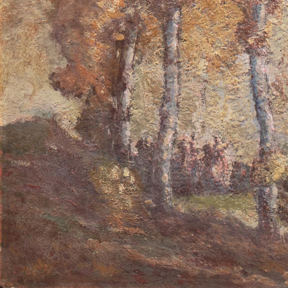 'Nymphs at Dusk', Art Nouveau, Arts and Crafts, Tonalist Oil, Three Graces, AIC - Brown Landscape Painting by William Emerson