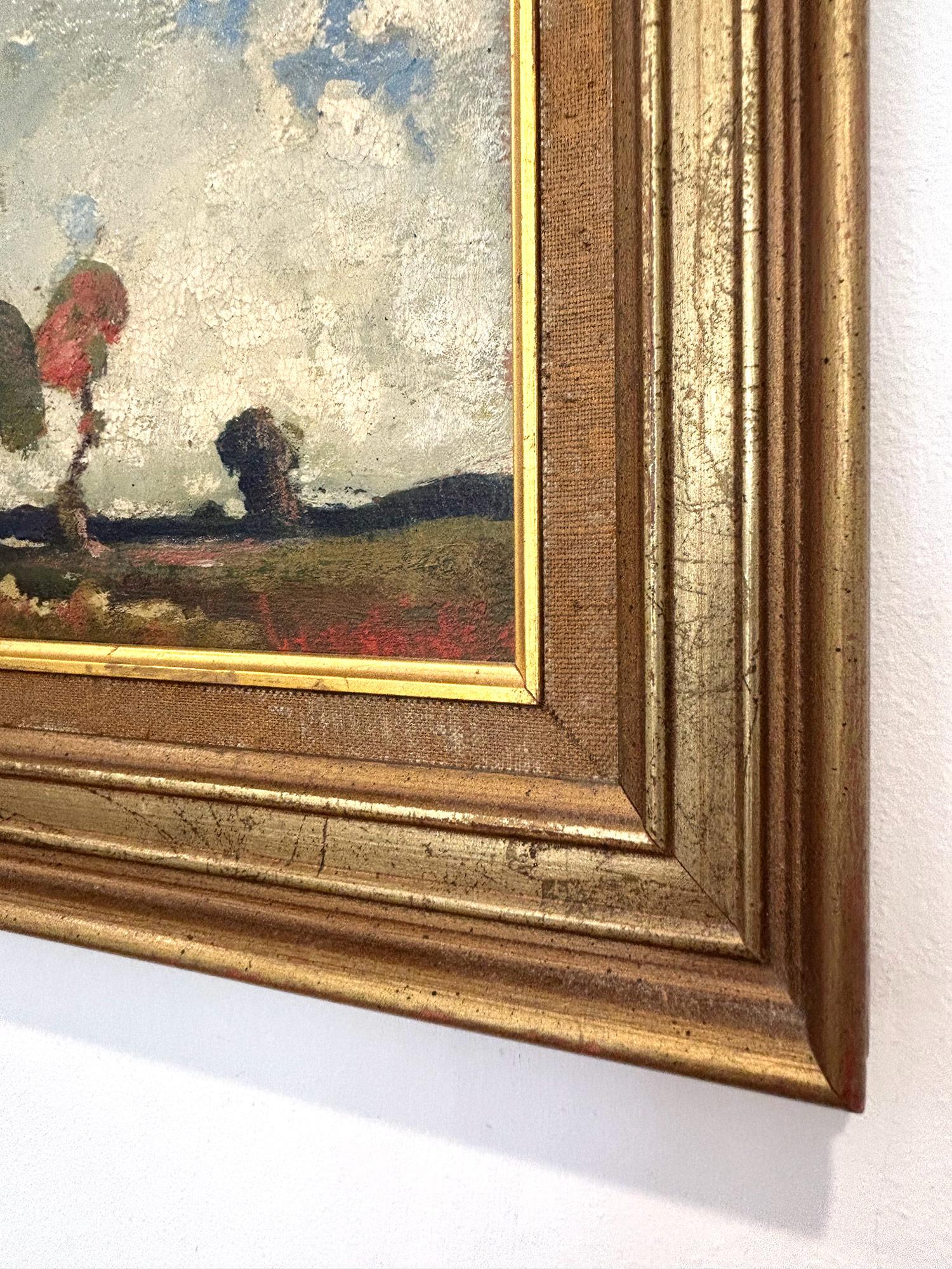 „Tonalistische Landschaft“ Ölgemälde einer englischen Landschaft mit üppigen Bäumen und Wolken im Angebot 9