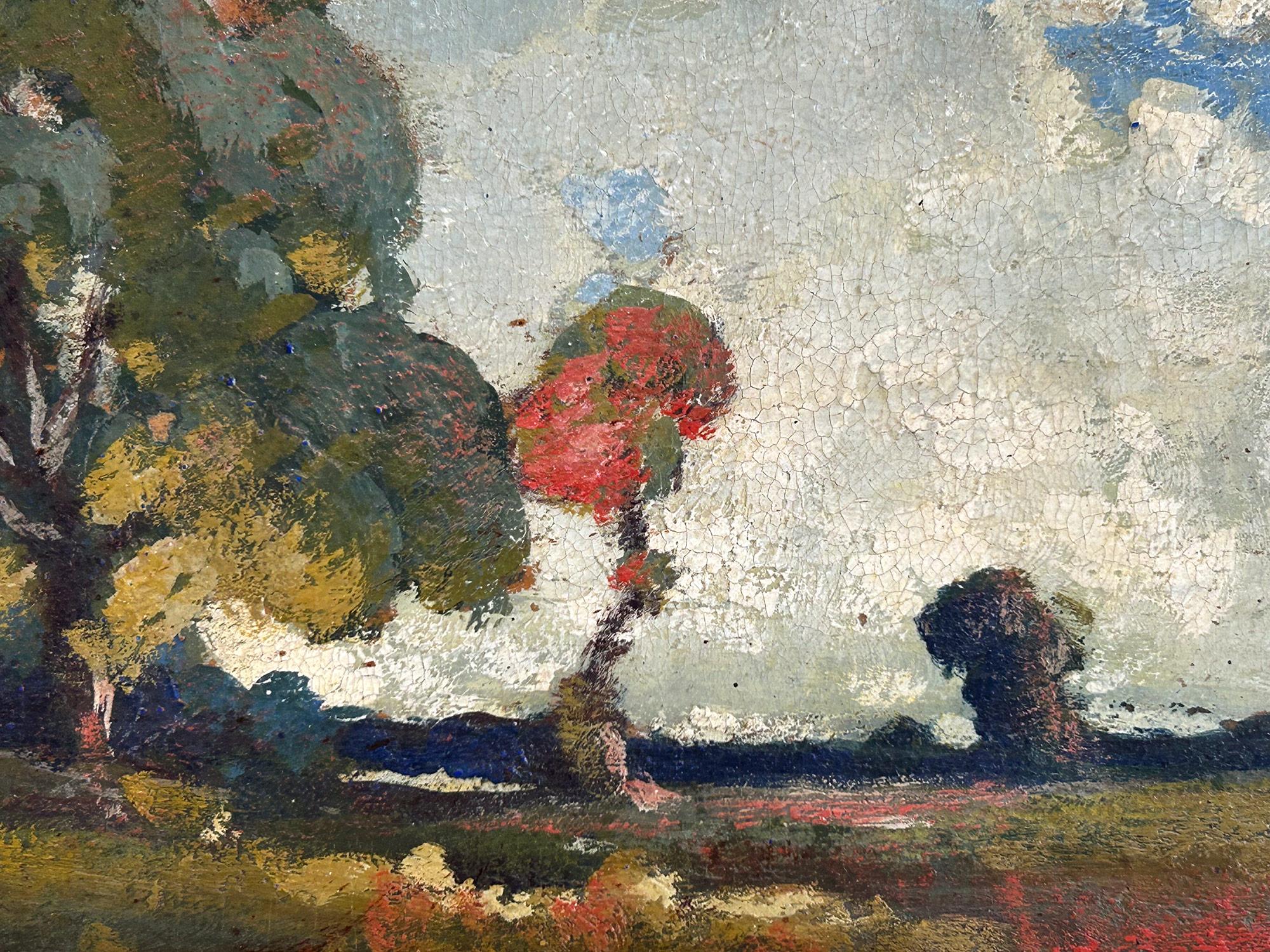 Eine wunderbare Wiedergabe einer englischen Landschaft des bekannten Künstlers William Emerson. Dieses Stück wurde auf dem englischen Lande ausgeführt, wo er viele Details unterbrachte. Die Tonalität und die dicke Ölfarbe sind eine Freude zu