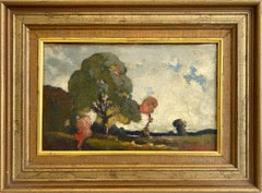 "Tonalist Landscape" Oil Painting of English Landscape with Lush Trees & Clouds