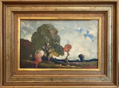 "Tonalist Landscape" Oil Painting of English Landscape with Lush Trees & Clouds