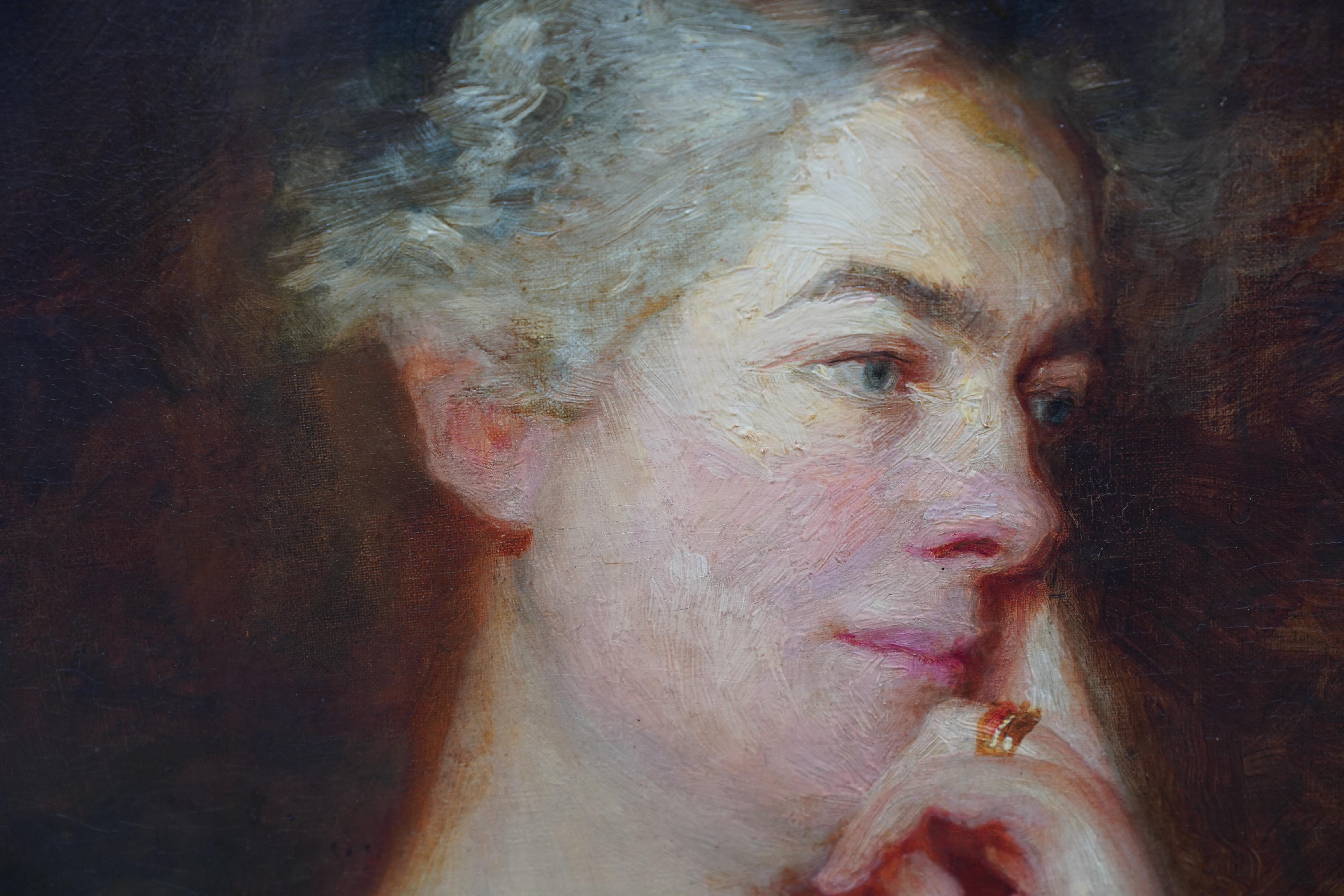 Portrait d'une femme avec une rose - Art britannique - Peinture à l'huile d'un portrait de maître ancien en vente 2